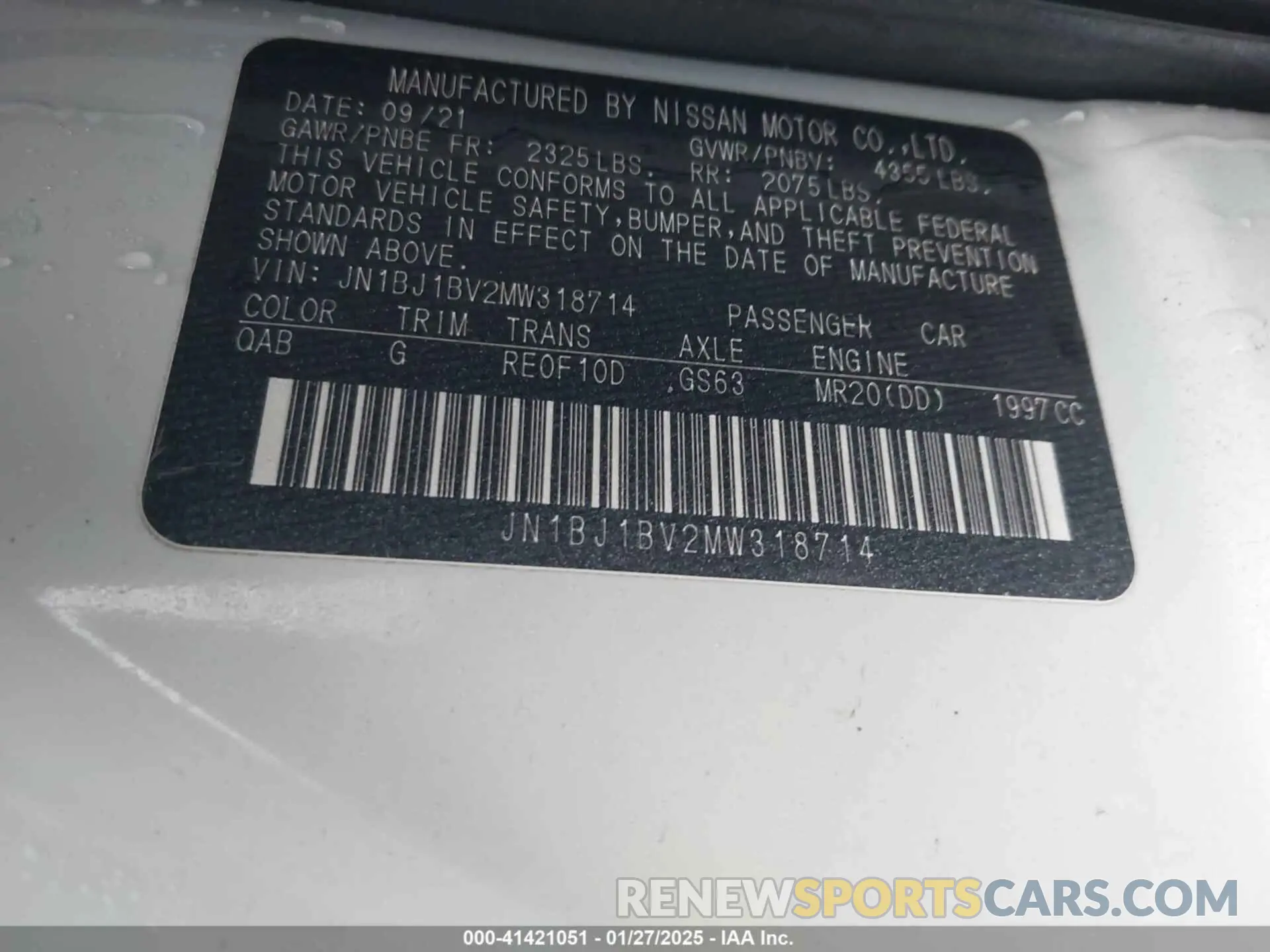 9 fotografías del automóvil dañado JN1BJ1BV2MW318714 NISSAN ROGUE SPORT 2021