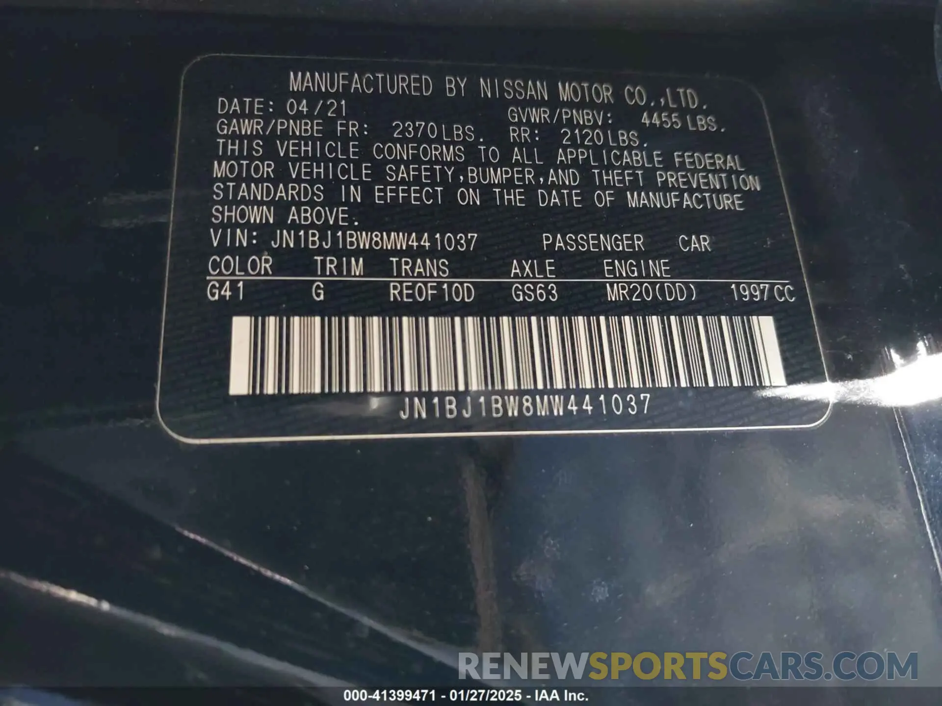 9 fotografías del automóvil dañado JN1BJ1BW8MW441037 NISSAN ROGUE SPORT 2021