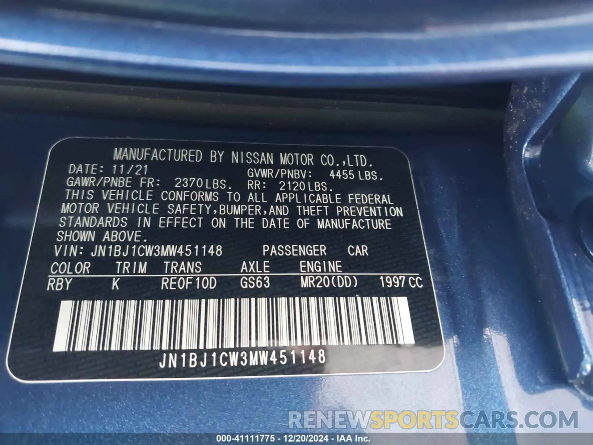 9 fotografías del automóvil dañado JN1BJ1CW3MW451148 NISSAN ROGUE SPORT 2021