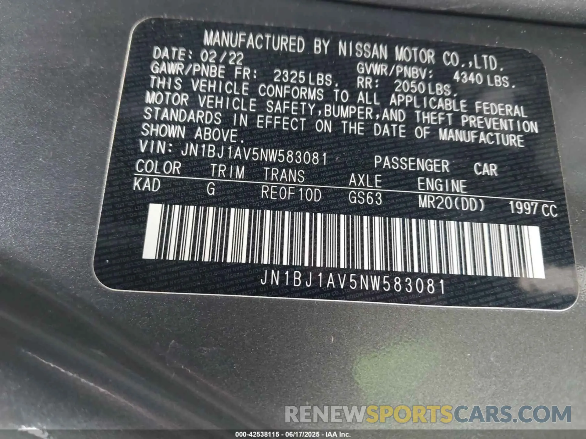 9 fotografías del automóvil dañado JN1BJ1AV5NW583081 NISSAN ROGUE SPORT 2022