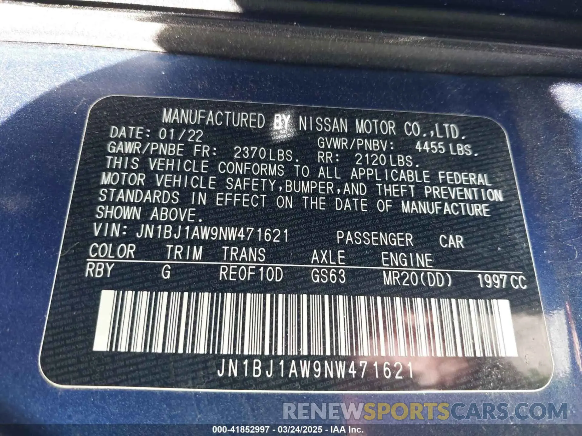 9 fotografías del automóvil dañado JN1BJ1AW9NW471621 NISSAN ROGUE SPORT 2022