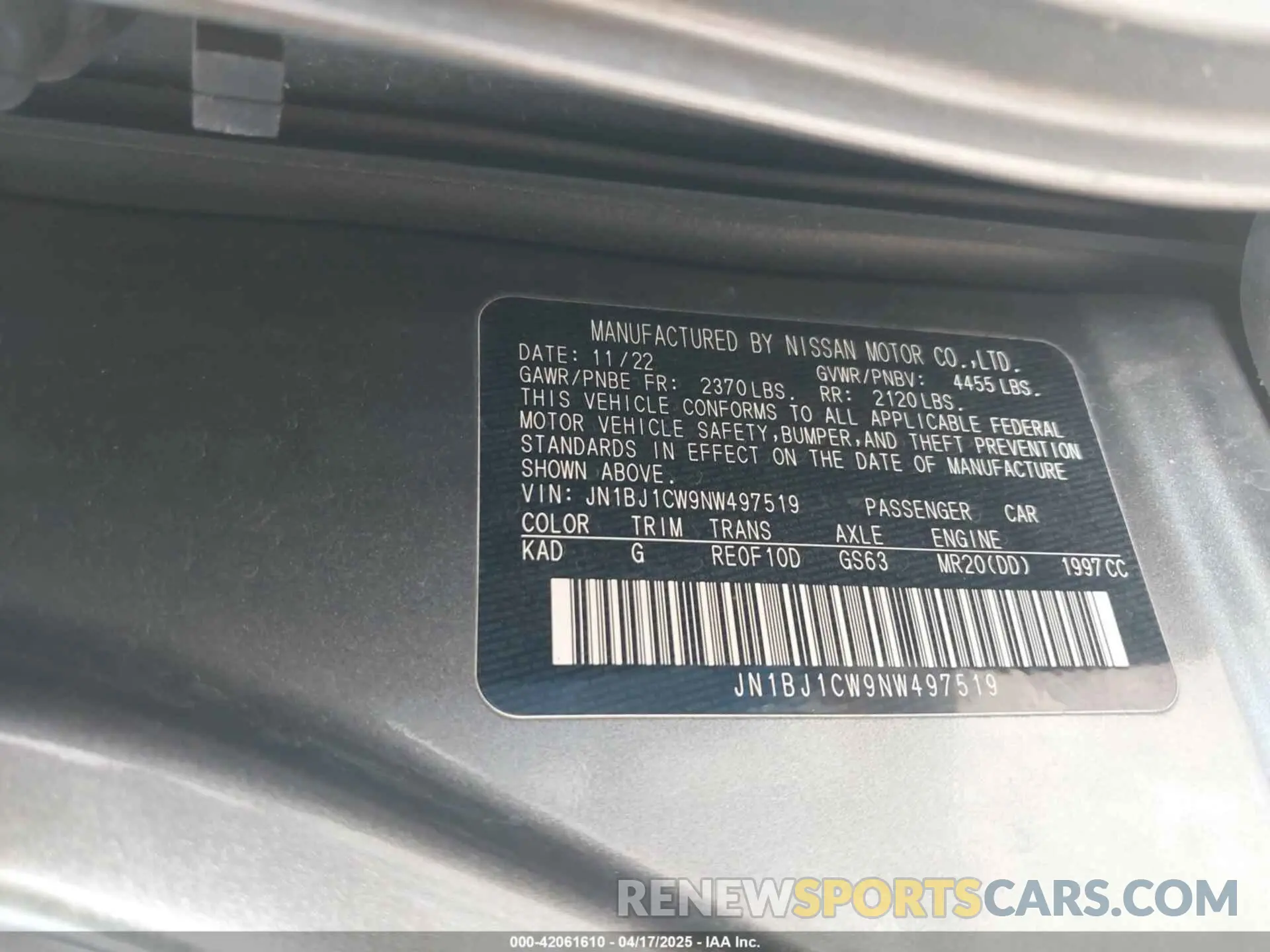 9 fotografías del automóvil dañado JN1BJ1CW9NW497519 NISSAN ROGUE SPORT 2022