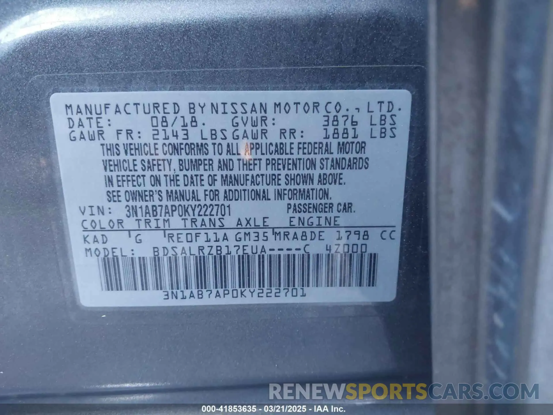 9 fotografías del automóvil dañado 3N1AB7AP0KY222701 NISSAN SENTRA 2019