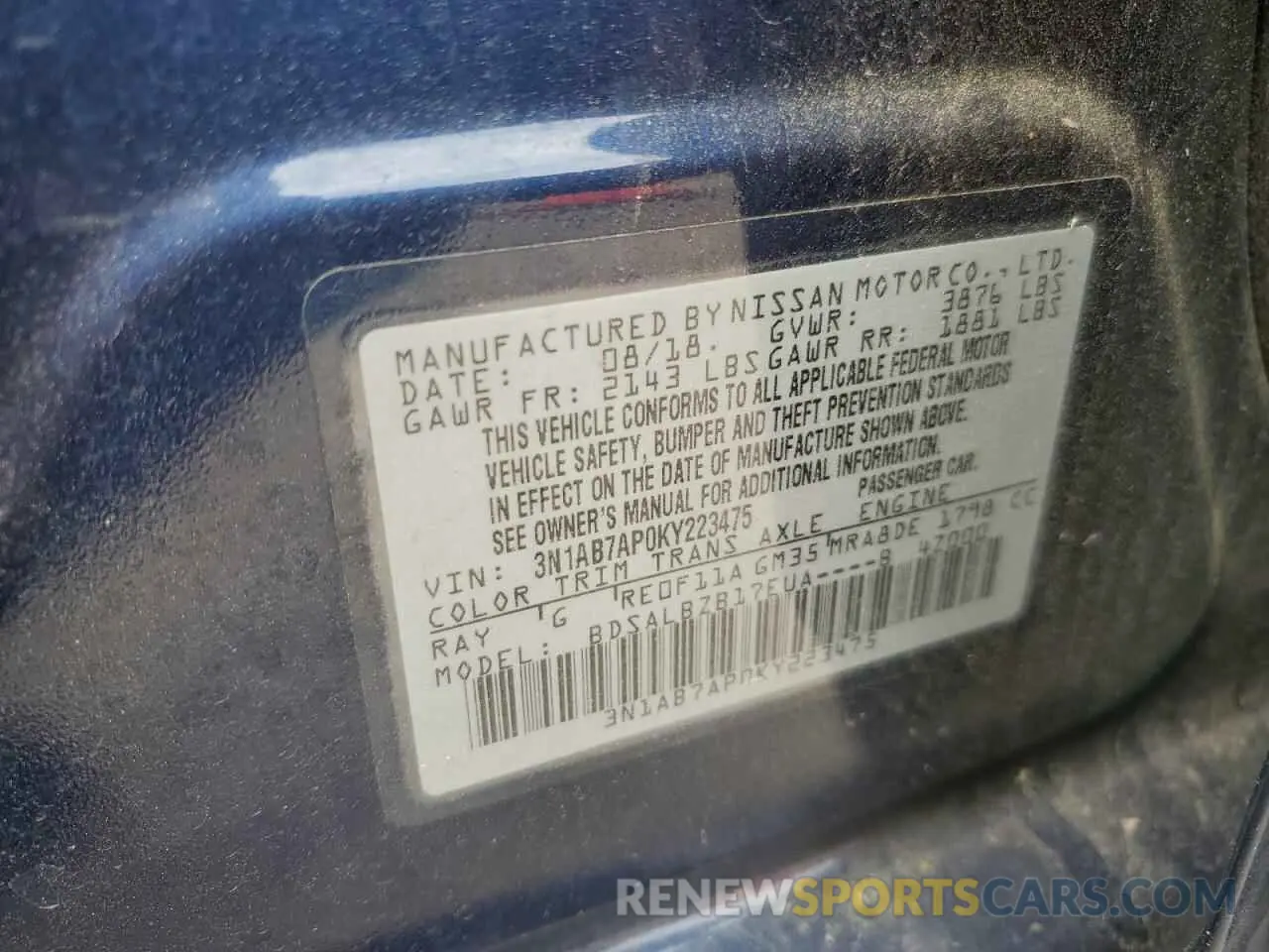 13 fotografías del automóvil dañado 3N1AB7AP0KY223475 NISSAN SENTRA 2019