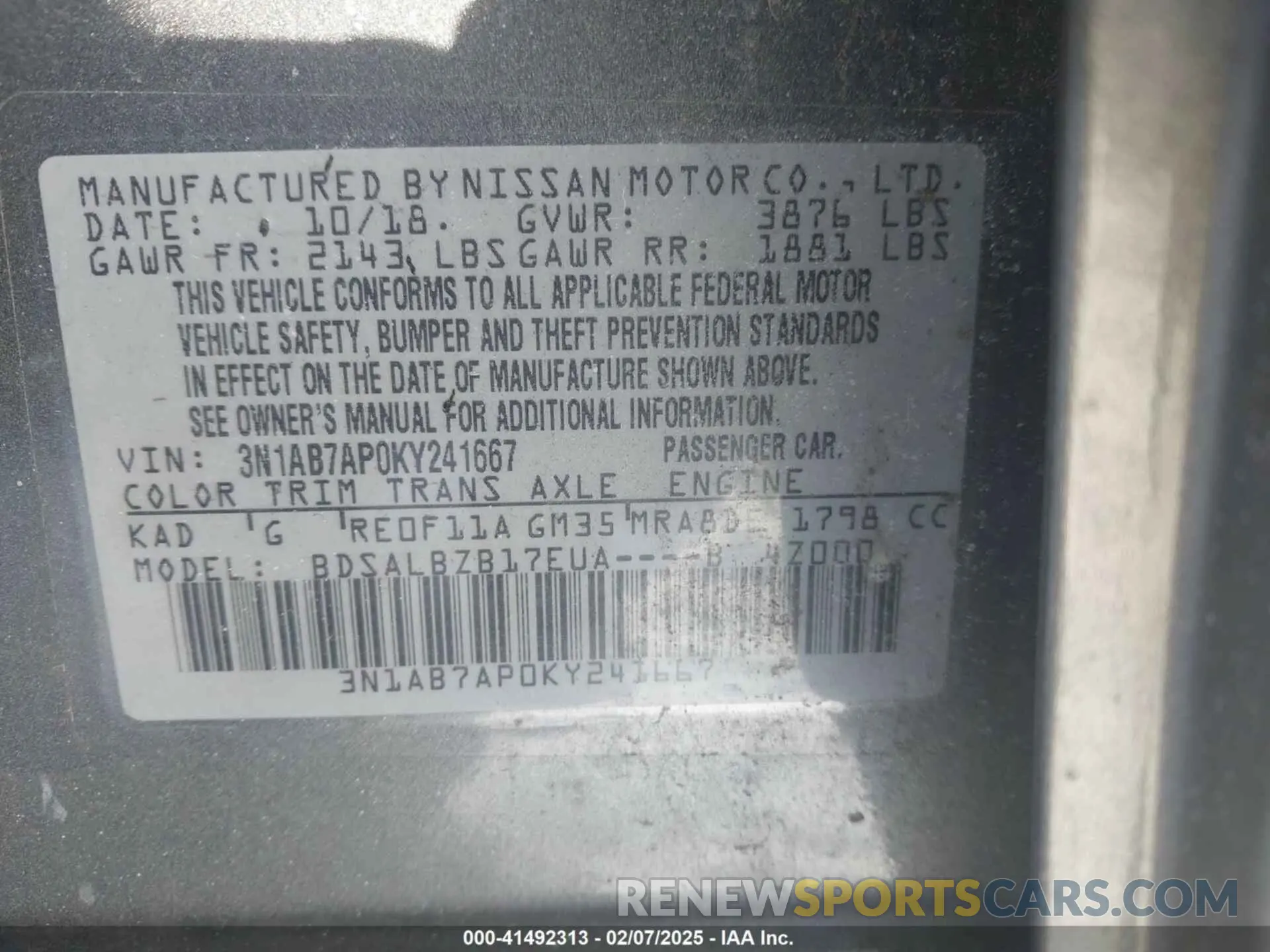 9 fotografías del automóvil dañado 3N1AB7AP0KY241667 NISSAN SENTRA 2019