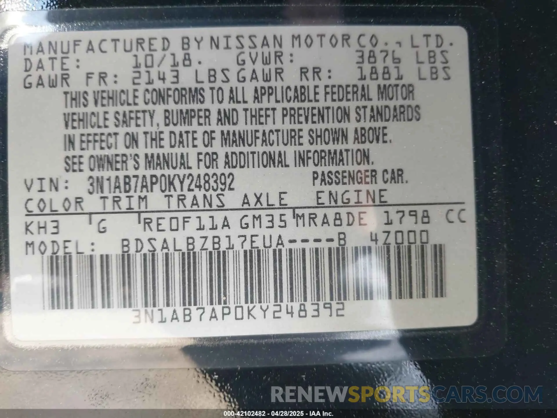 9 fotografías del automóvil dañado 3N1AB7AP0KY248392 NISSAN SENTRA 2019
