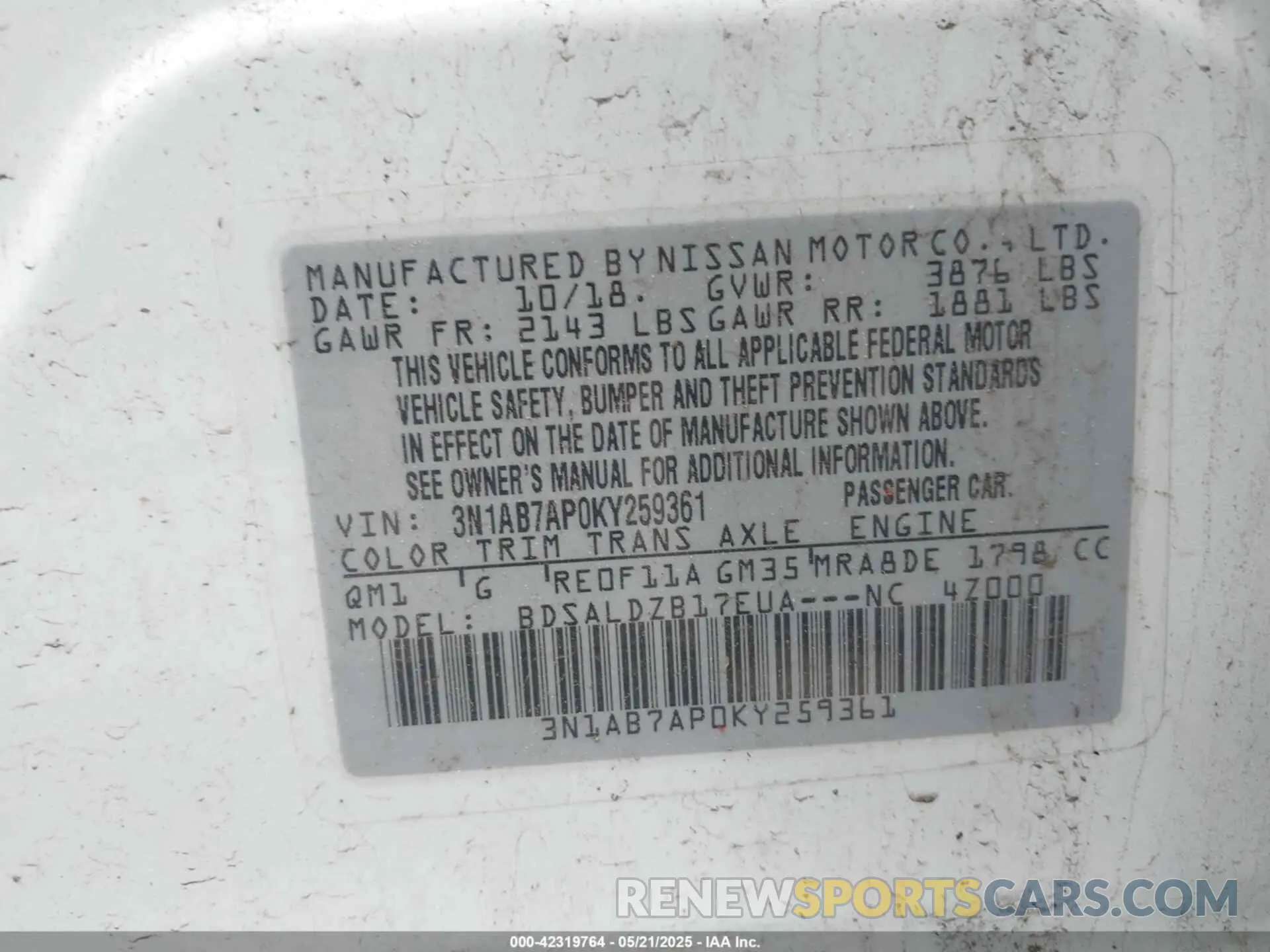 9 fotografías del automóvil dañado 3N1AB7AP0KY259361 NISSAN SENTRA 2019