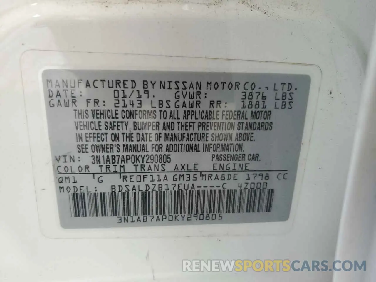 12 fotografías del automóvil dañado 3N1AB7AP0KY290805 NISSAN SENTRA 2019