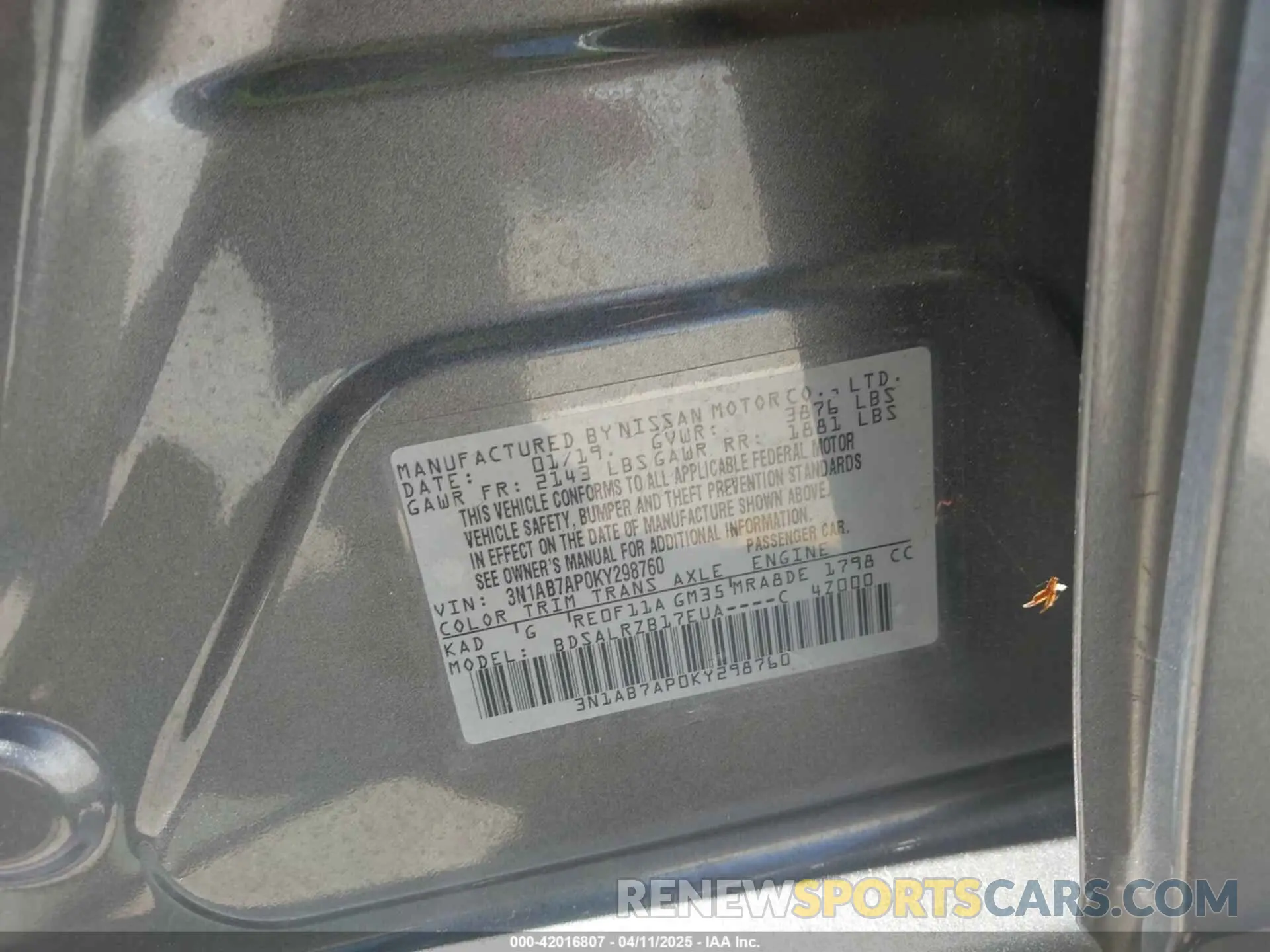 9 fotografías del automóvil dañado 3N1AB7AP0KY298760 NISSAN SENTRA 2019