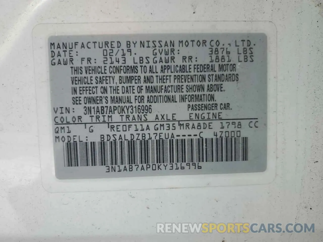 13 fotografías del automóvil dañado 3N1AB7AP0KY316996 NISSAN SENTRA 2019