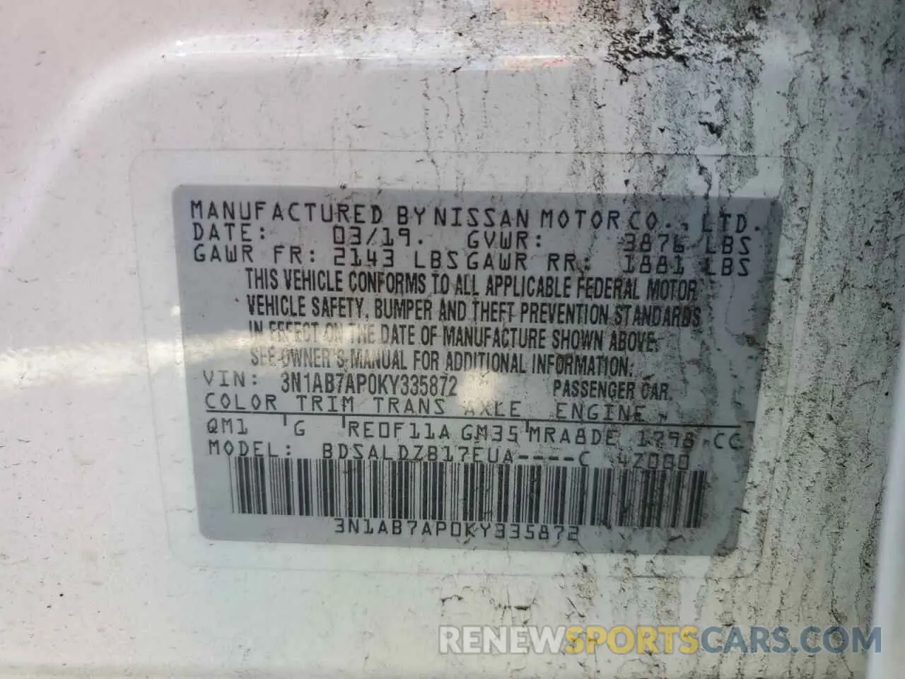 12 fotografías del automóvil dañado 3N1AB7AP0KY335872 NISSAN SENTRA 2019