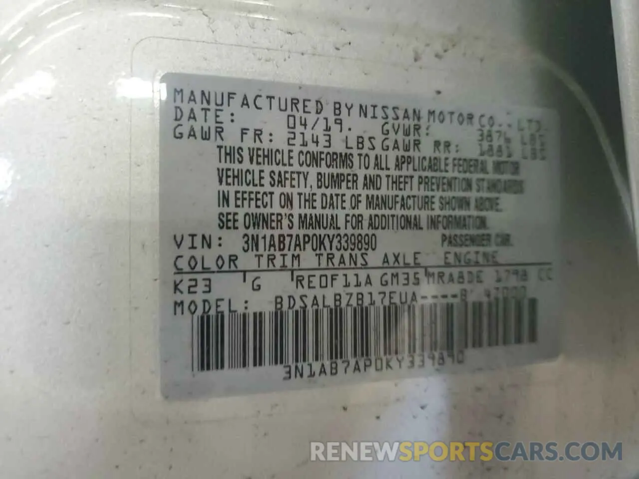 13 fotografías del automóvil dañado 3N1AB7AP0KY339890 NISSAN SENTRA 2019