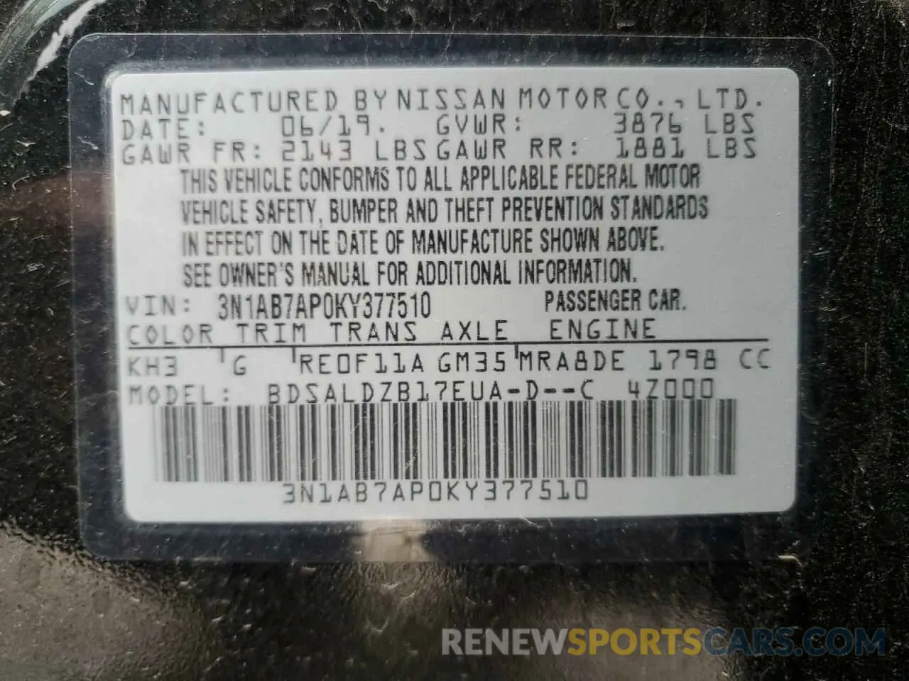 13 fotografías del automóvil dañado 3N1AB7AP0KY377510 NISSAN SENTRA 2019