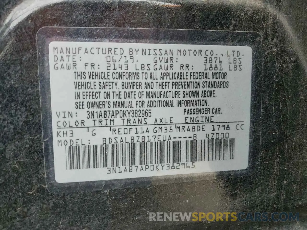 13 fotografías del automóvil dañado 3N1AB7AP0KY382965 NISSAN SENTRA 2019