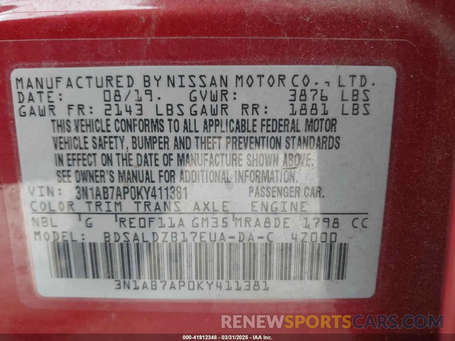 9 fotografías del automóvil dañado 3N1AB7AP0KY411381 NISSAN SENTRA 2019
