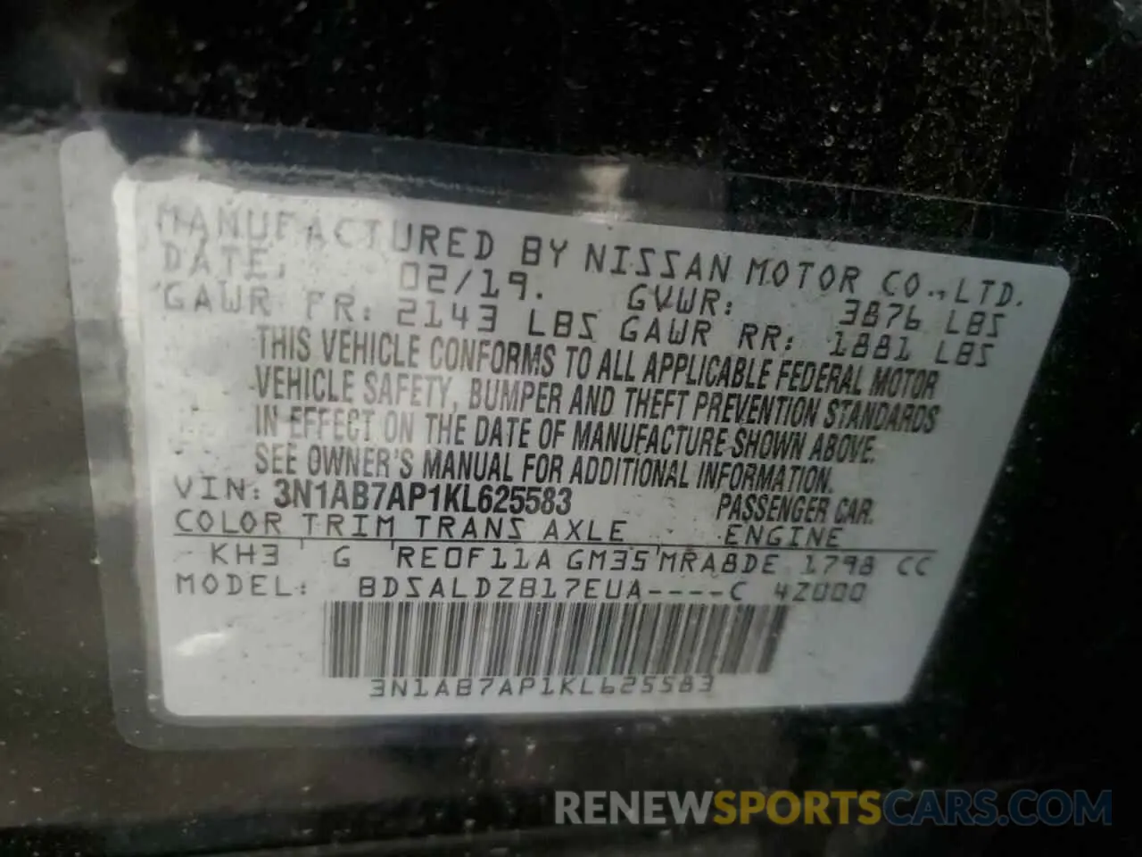 13 fotografías del automóvil dañado 3N1AB7AP1KL625583 NISSAN SENTRA 2019