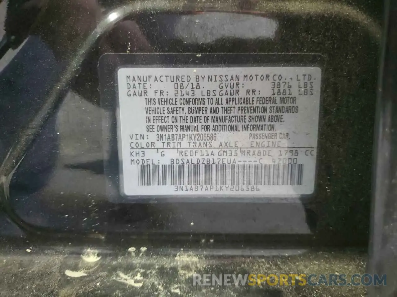12 fotografías del automóvil dañado 3N1AB7AP1KY206586 NISSAN SENTRA 2019