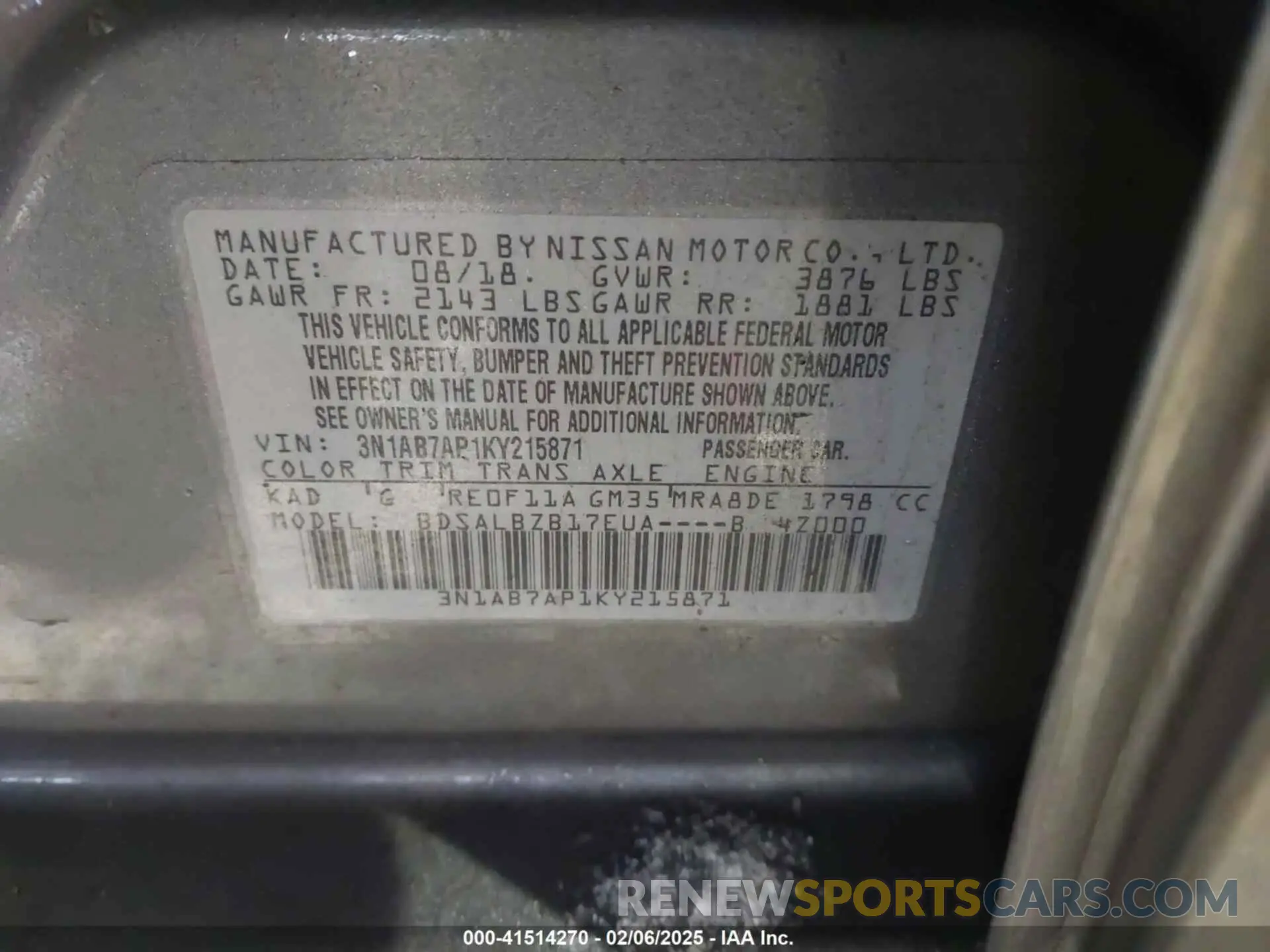 9 fotografías del automóvil dañado 3N1AB7AP1KY215871 NISSAN SENTRA 2019