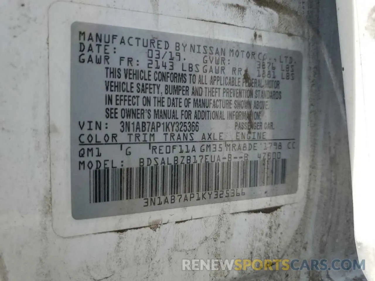 12 fotografías del automóvil dañado 3N1AB7AP1KY325366 NISSAN SENTRA 2019