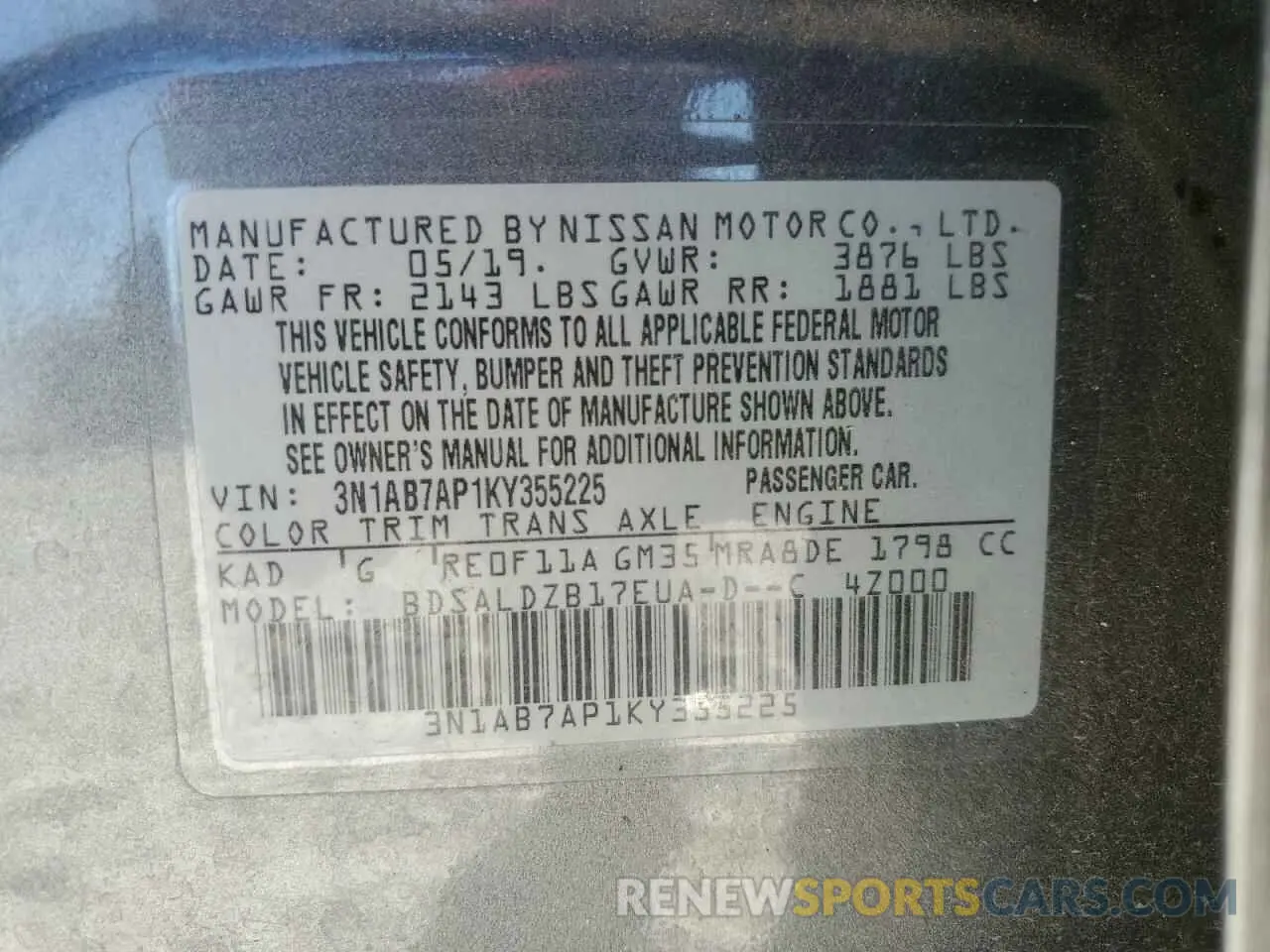 15 fotografías del automóvil dañado 3N1AB7AP1KY355225 NISSAN SENTRA 2019