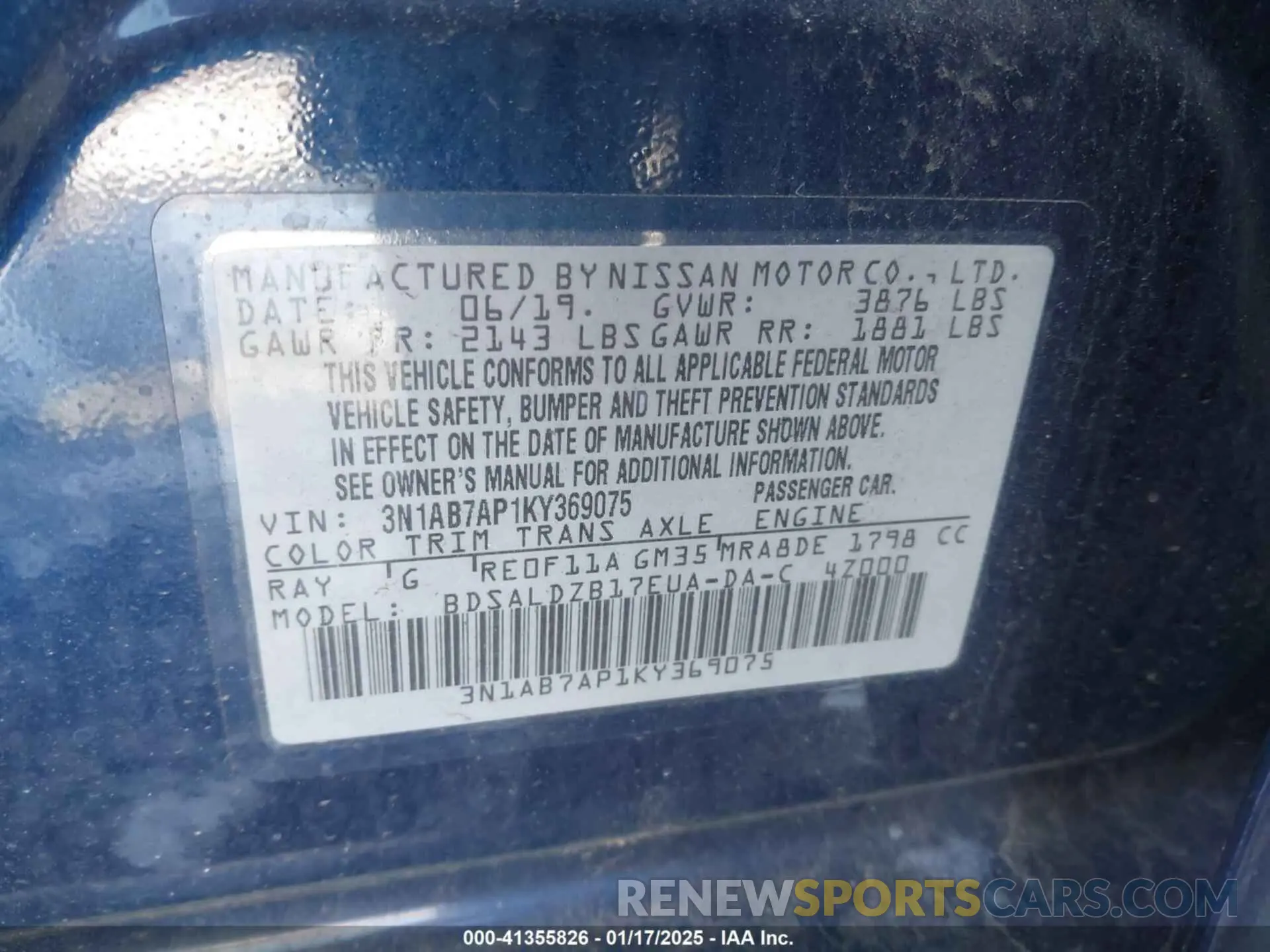 9 fotografías del automóvil dañado 3N1AB7AP1KY369075 NISSAN SENTRA 2019