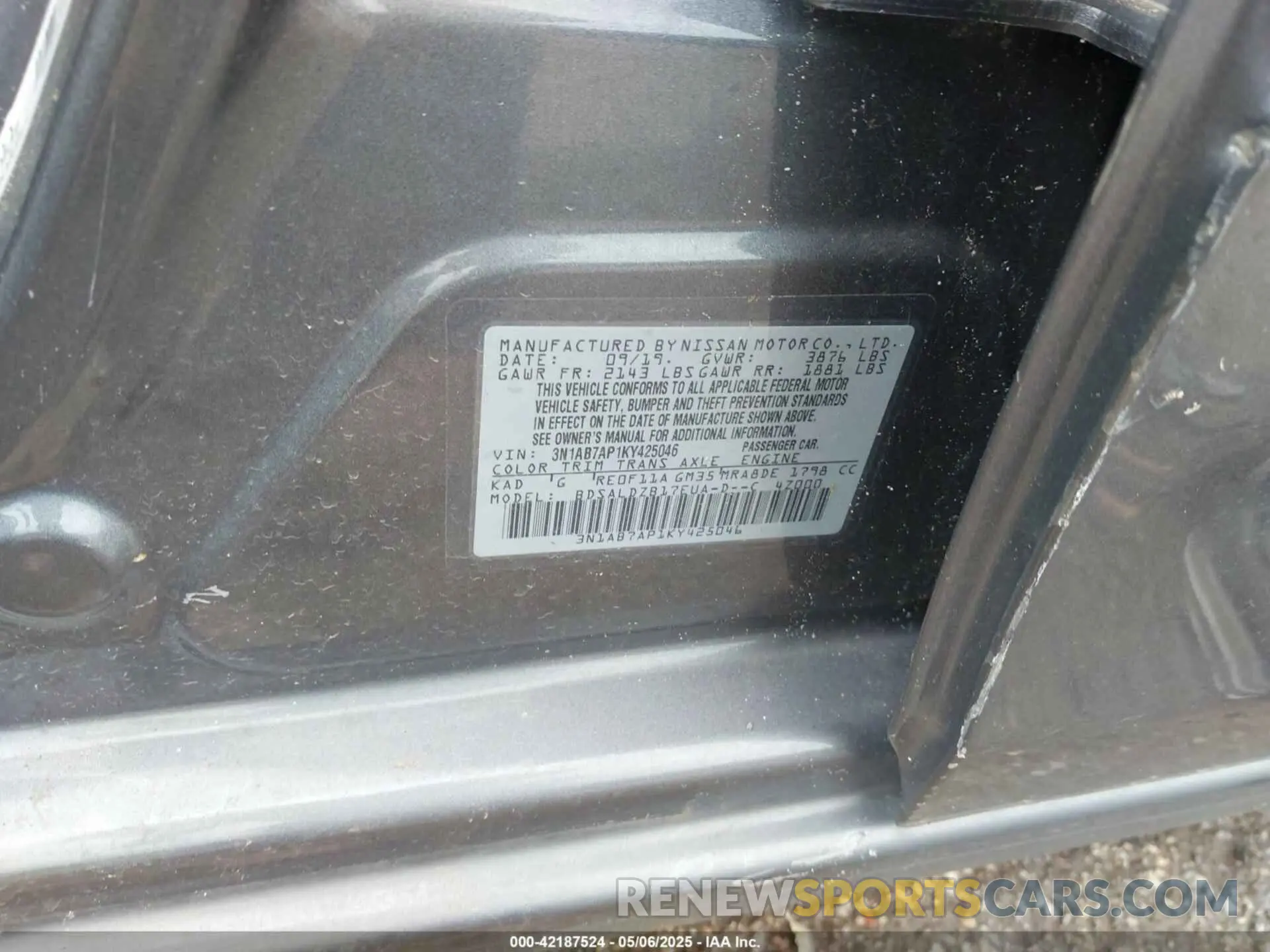 9 fotografías del automóvil dañado 3N1AB7AP1KY425046 NISSAN SENTRA 2019