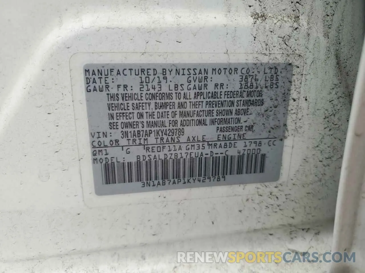 12 fotografías del automóvil dañado 3N1AB7AP1KY429789 NISSAN SENTRA 2019