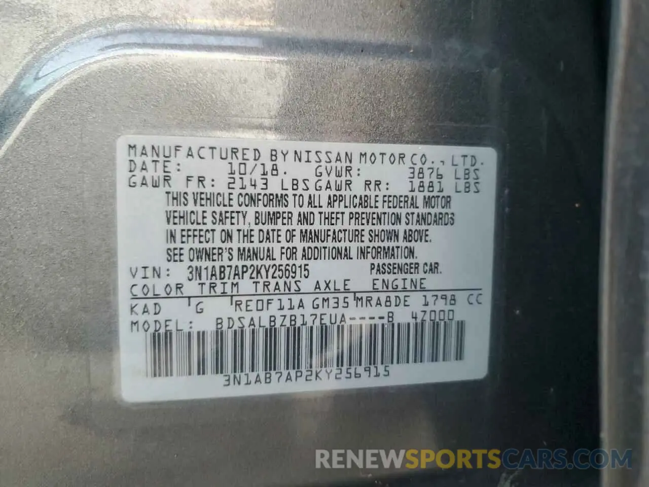 13 fotografías del automóvil dañado 3N1AB7AP2KY256915 NISSAN SENTRA 2019
