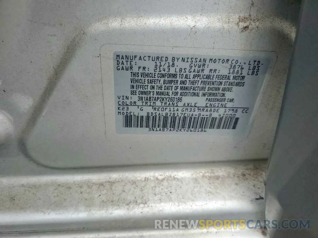 12 fotografías del automóvil dañado 3N1AB7AP2KY260186 NISSAN SENTRA 2019