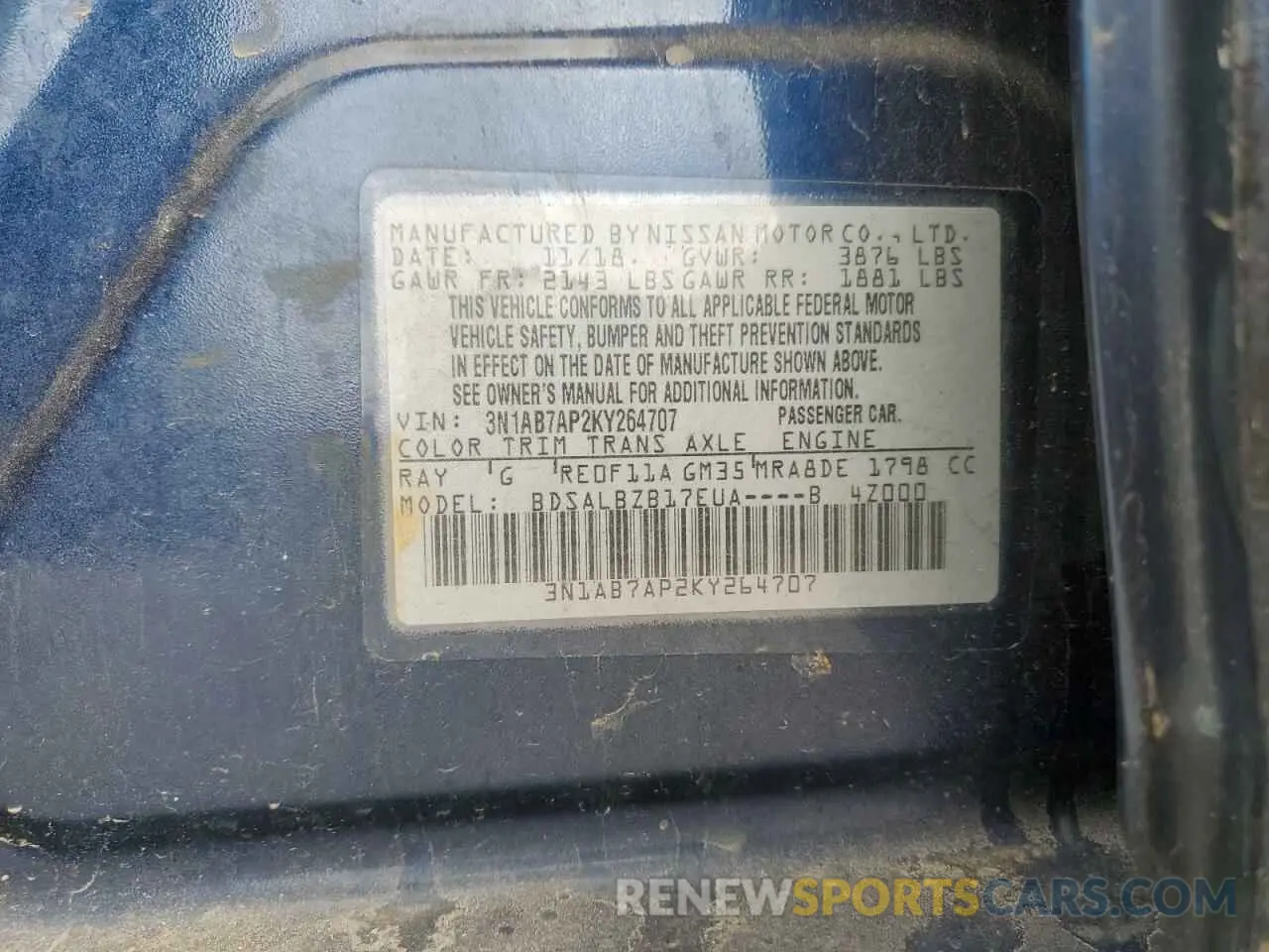 13 fotografías del automóvil dañado 3N1AB7AP2KY264707 NISSAN SENTRA 2019