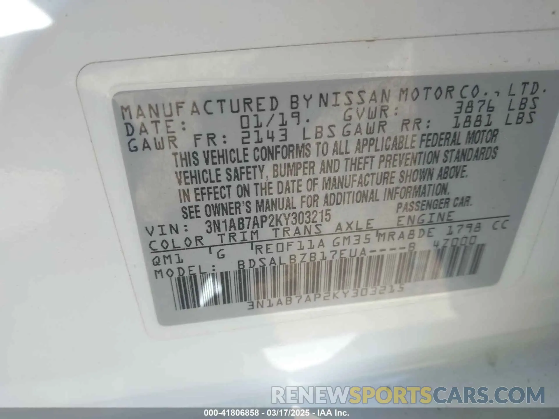 9 fotografías del automóvil dañado 3N1AB7AP2KY303215 NISSAN SENTRA 2019
