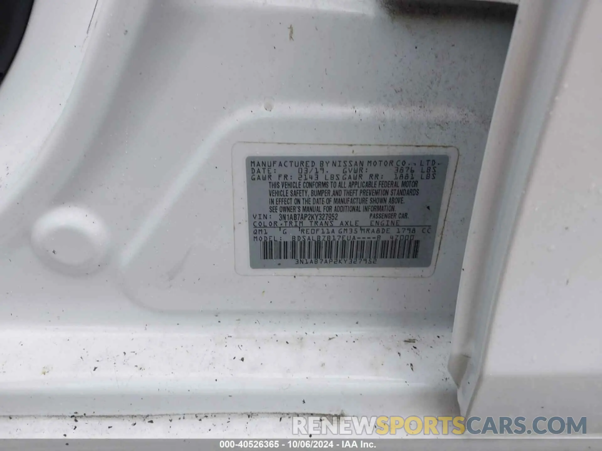 9 fotografías del automóvil dañado 3N1AB7AP2KY327952 NISSAN SENTRA 2019