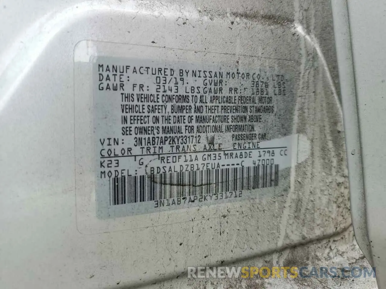 13 fotografías del automóvil dañado 3N1AB7AP2KY331712 NISSAN SENTRA 2019