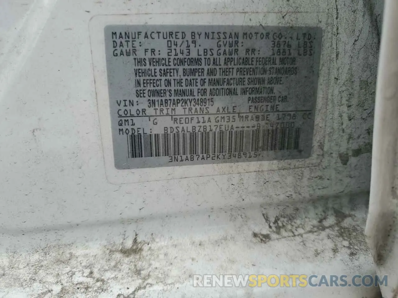 12 fotografías del automóvil dañado 3N1AB7AP2KY348915 NISSAN SENTRA 2019