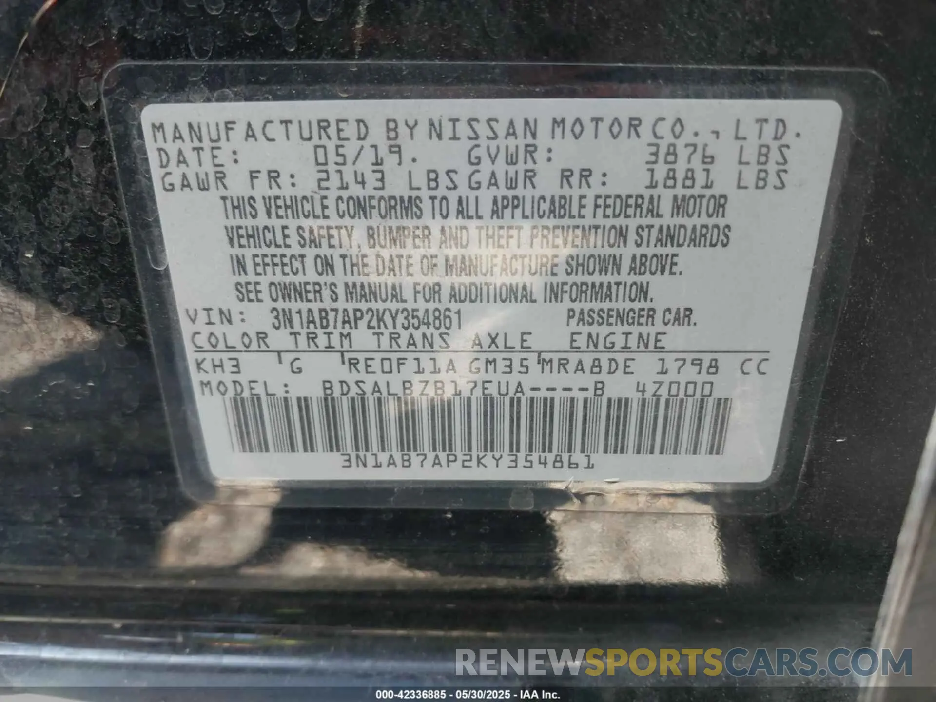 9 fotografías del automóvil dañado 3N1AB7AP2KY354861 NISSAN SENTRA 2019