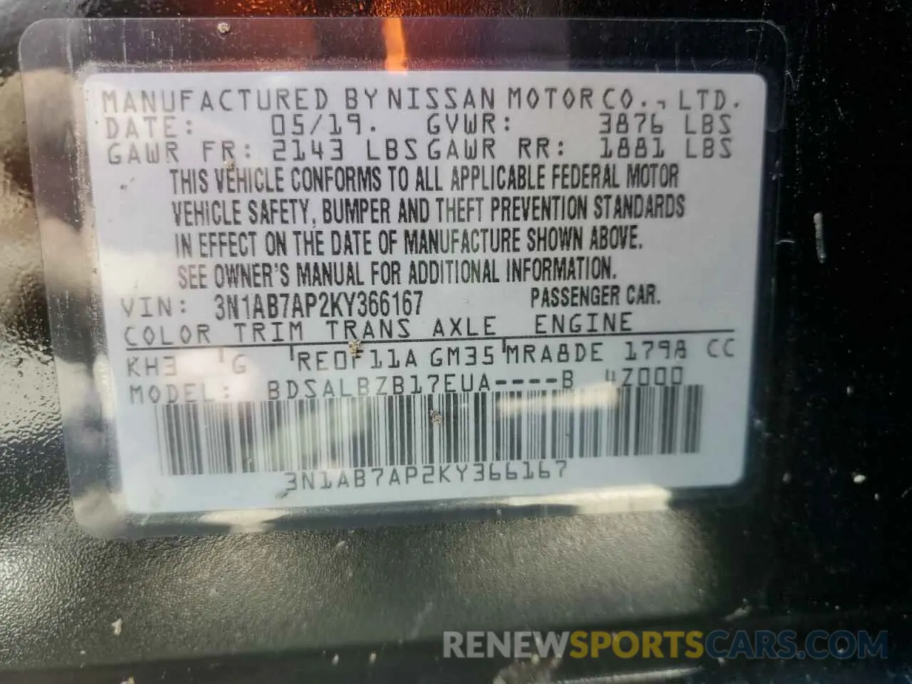 13 fotografías del automóvil dañado 3N1AB7AP2KY366167 NISSAN SENTRA 2019