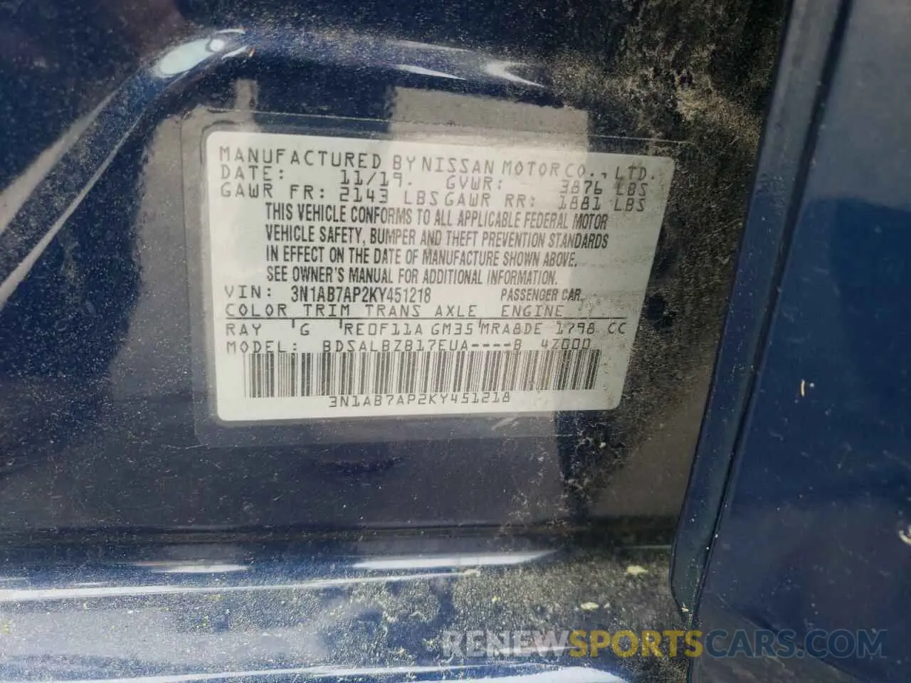 12 fotografías del automóvil dañado 3N1AB7AP2KY451218 NISSAN SENTRA 2019