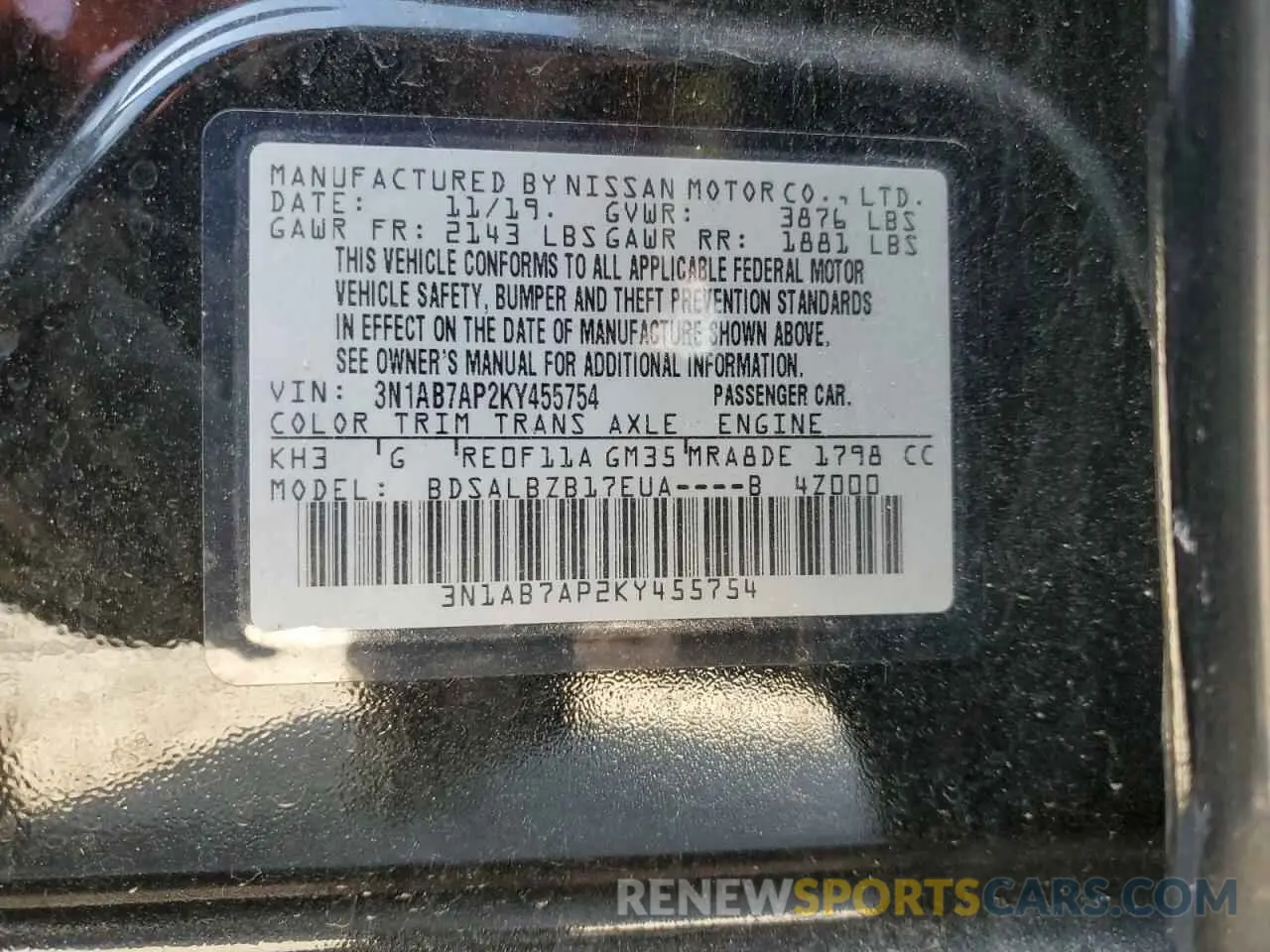 13 fotografías del automóvil dañado 3N1AB7AP2KY455754 NISSAN SENTRA 2019