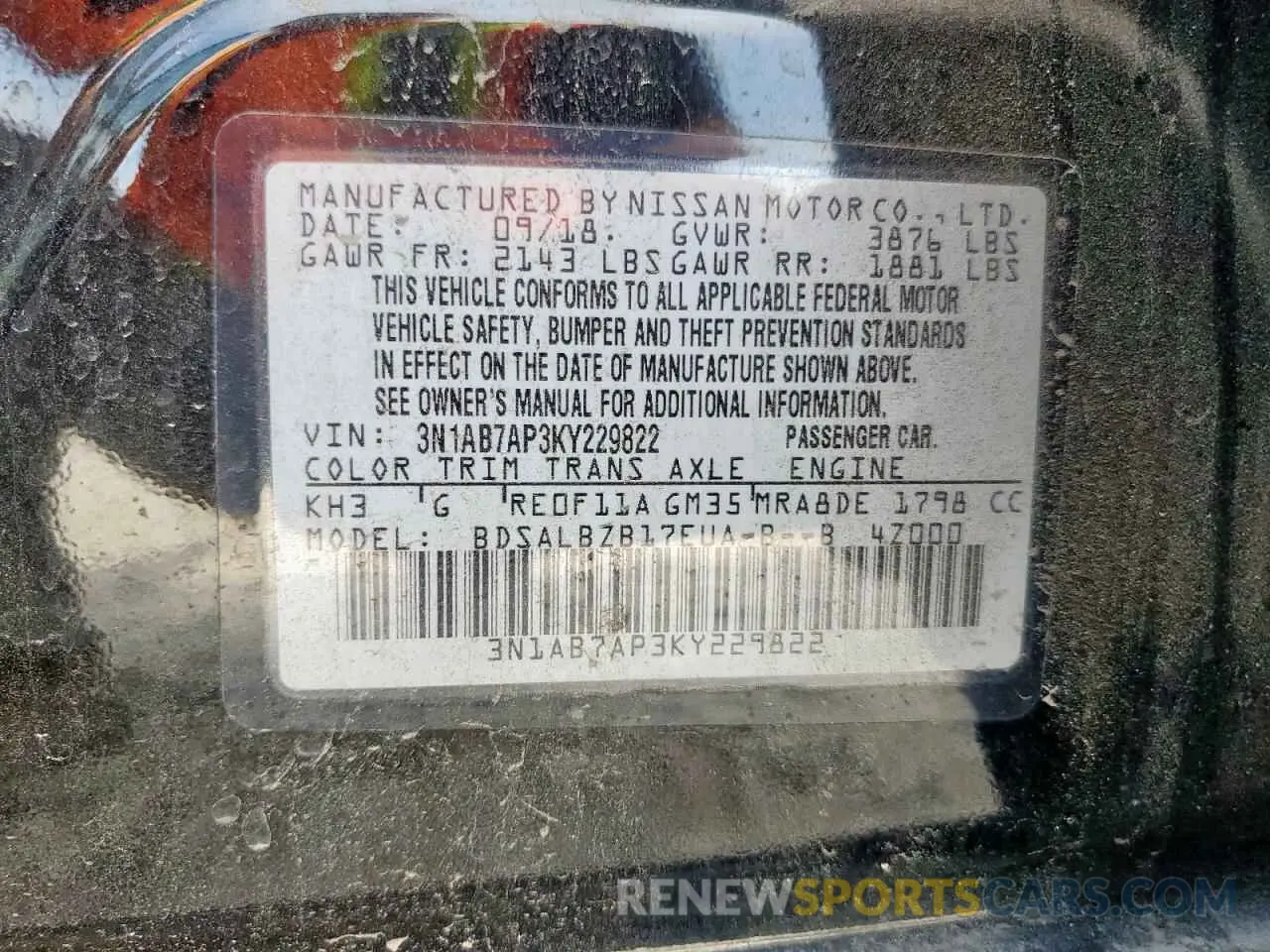 12 fotografías del automóvil dañado 3N1AB7AP3KY229822 NISSAN SENTRA 2019