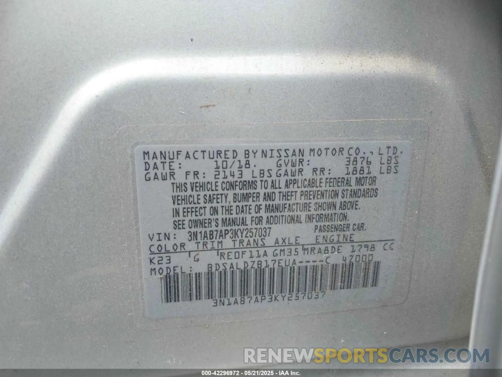 9 fotografías del automóvil dañado 3N1AB7AP3KY257037 NISSAN SENTRA 2019