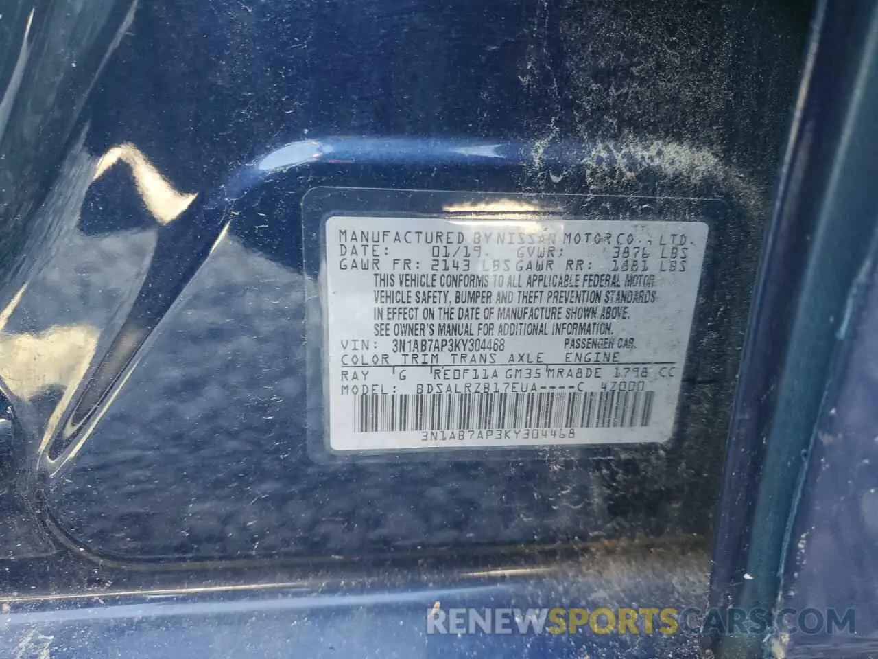 15 fotografías del automóvil dañado 3N1AB7AP3KY304468 NISSAN SENTRA 2019