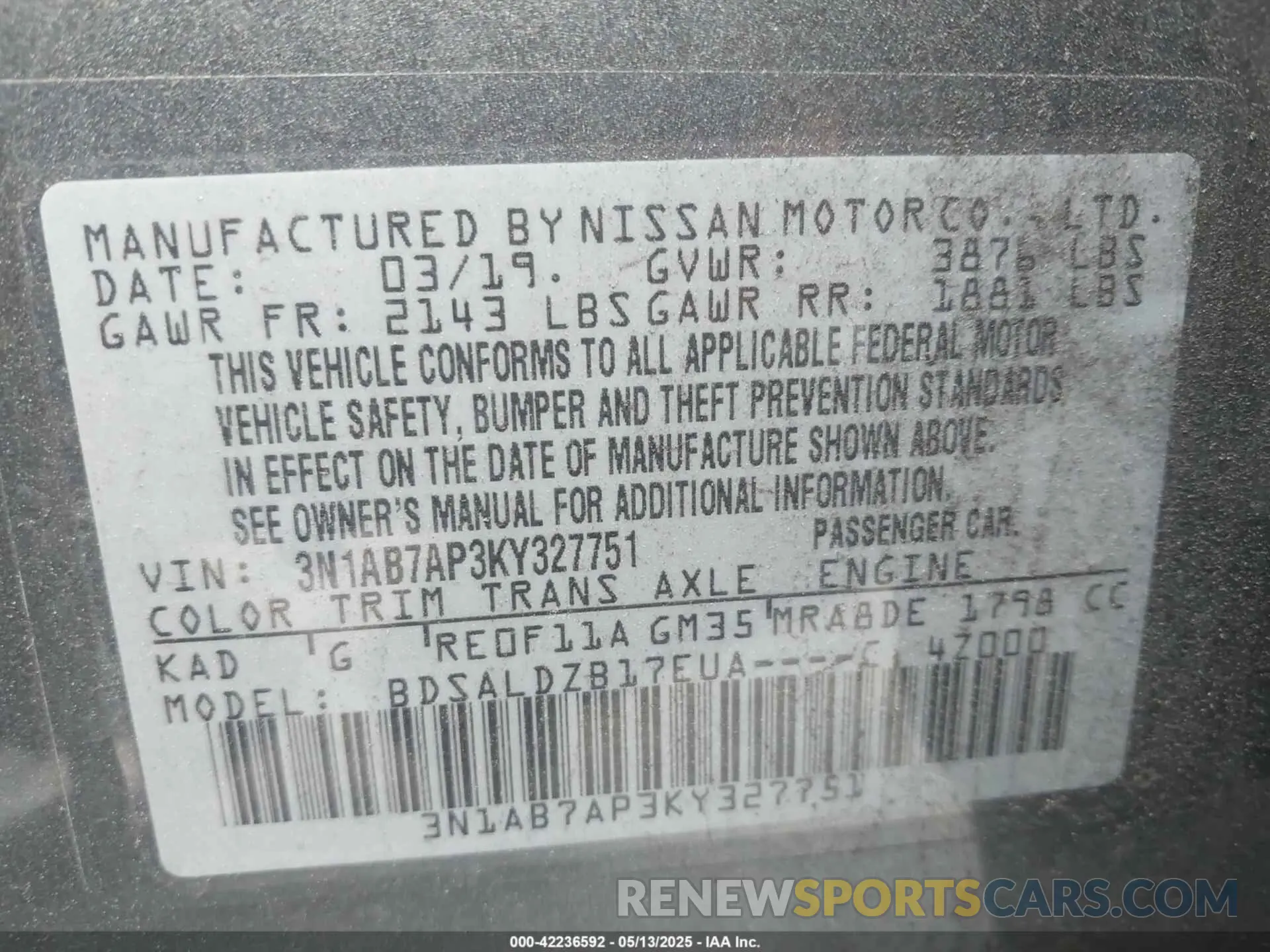 9 fotografías del automóvil dañado 3N1AB7AP3KY327751 NISSAN SENTRA 2019