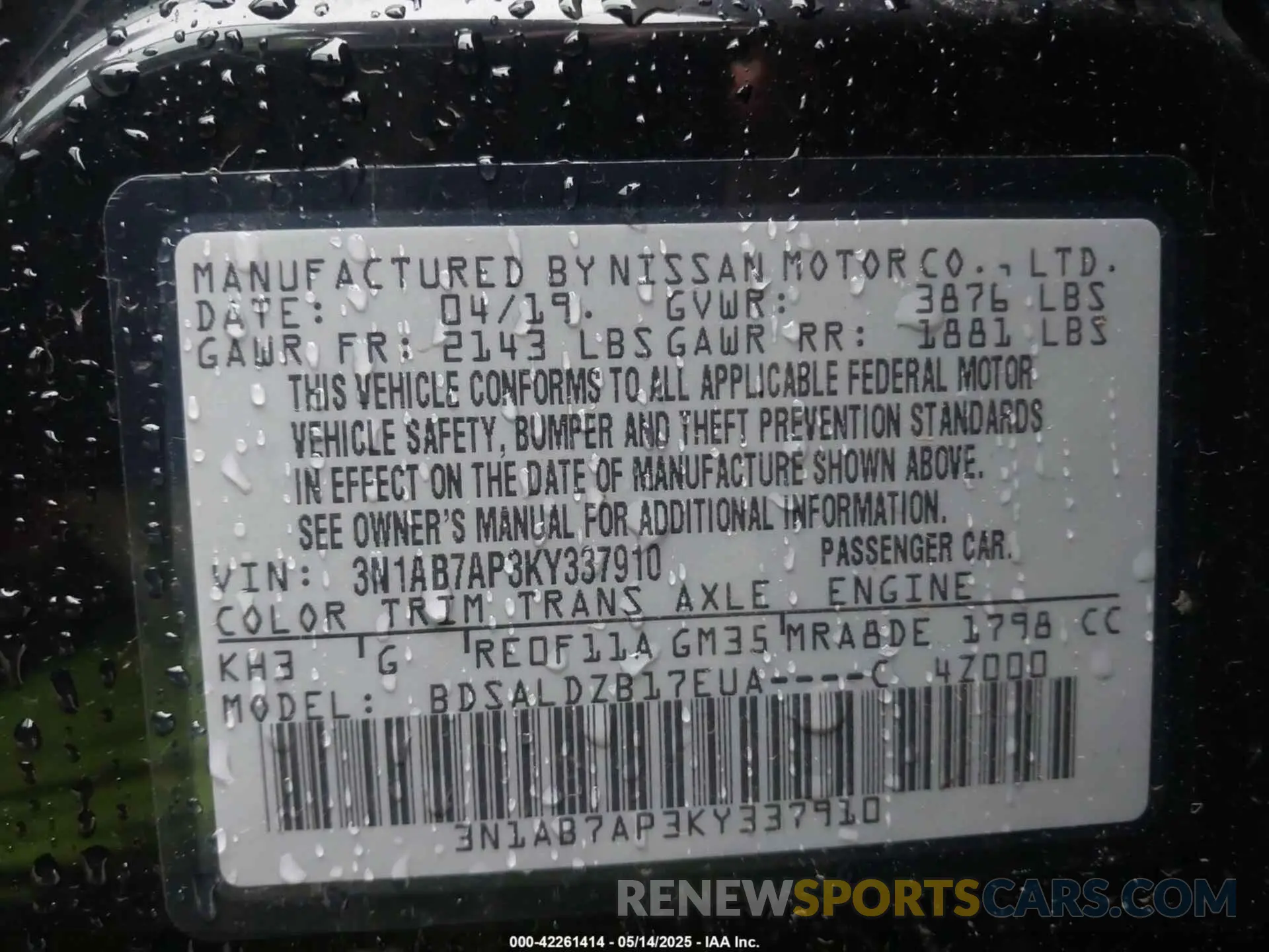 9 fotografías del automóvil dañado 3N1AB7AP3KY337910 NISSAN SENTRA 2019