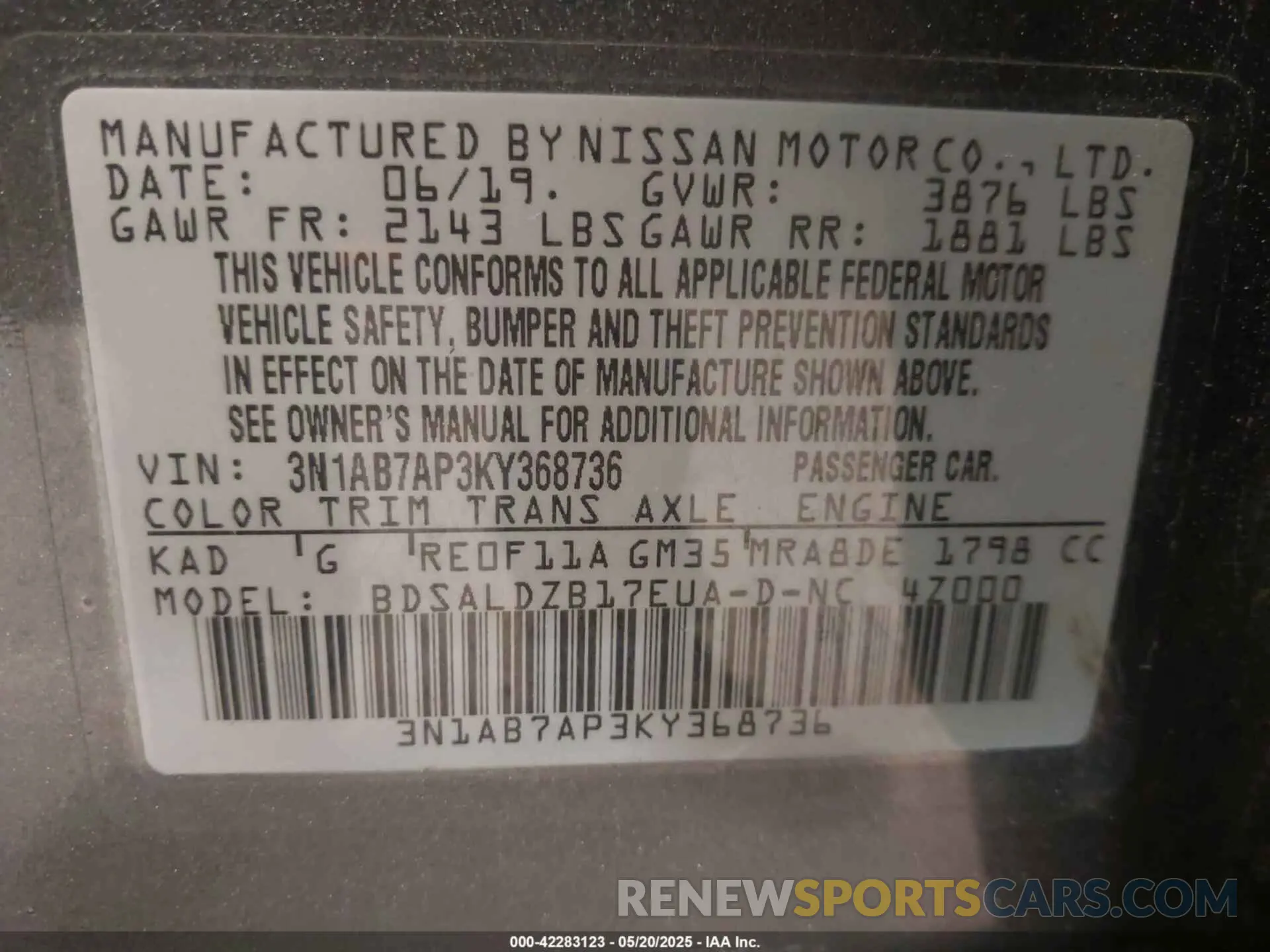 9 fotografías del automóvil dañado 3N1AB7AP3KY368736 NISSAN SENTRA 2019