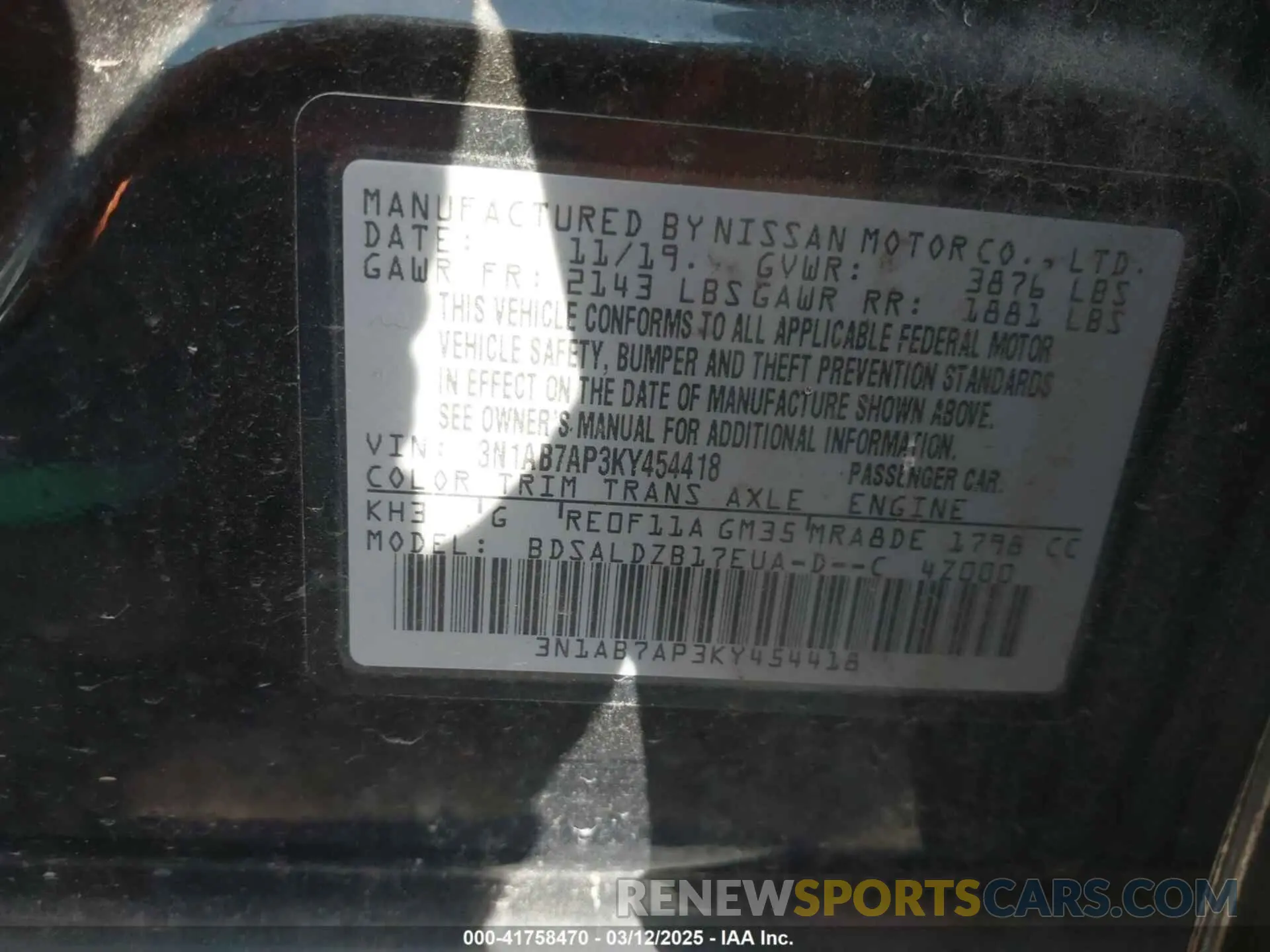 9 fotografías del automóvil dañado 3N1AB7AP3KY454418 NISSAN SENTRA 2019