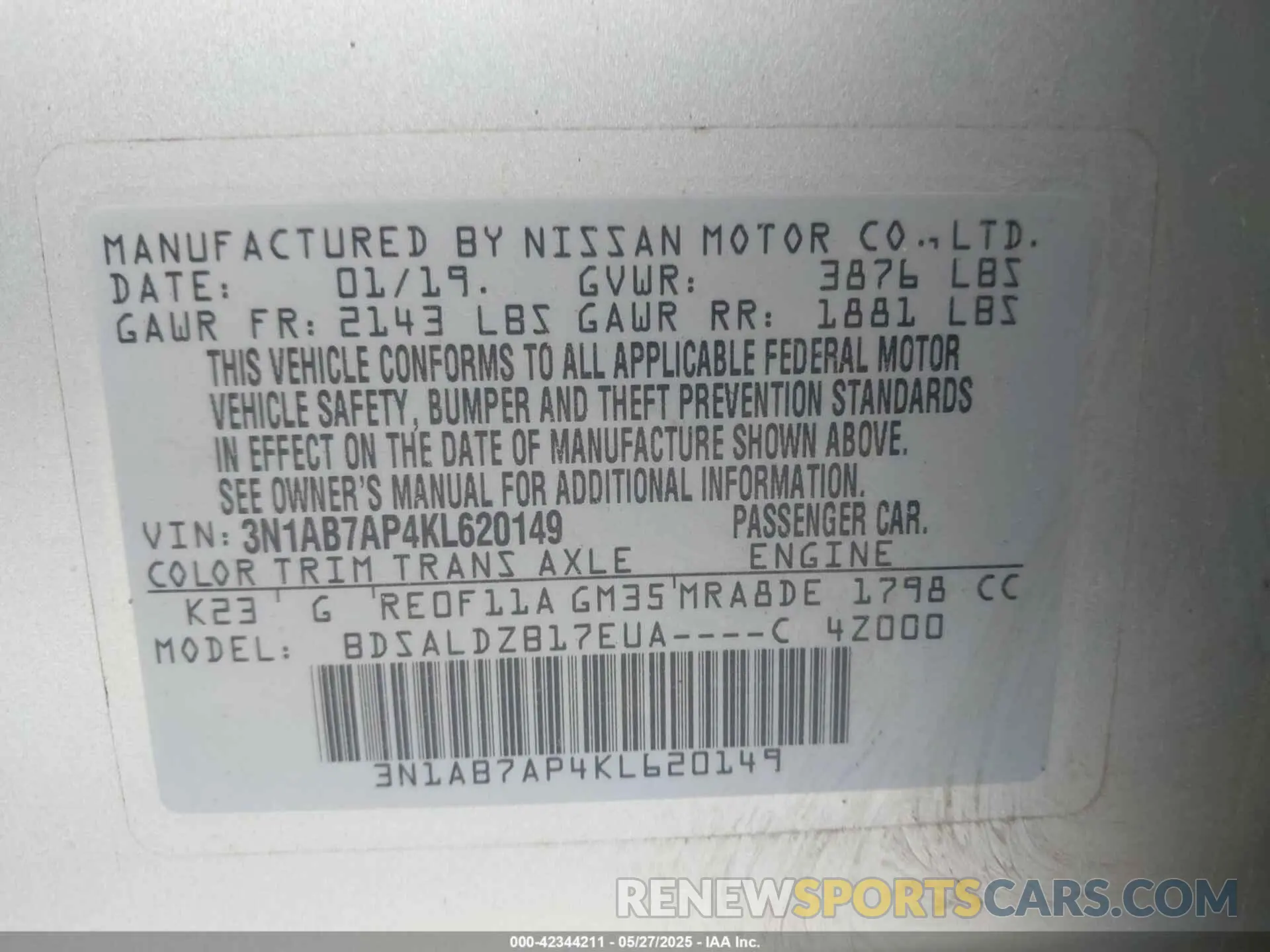 9 fotografías del automóvil dañado 3N1AB7AP4KL620149 NISSAN SENTRA 2019