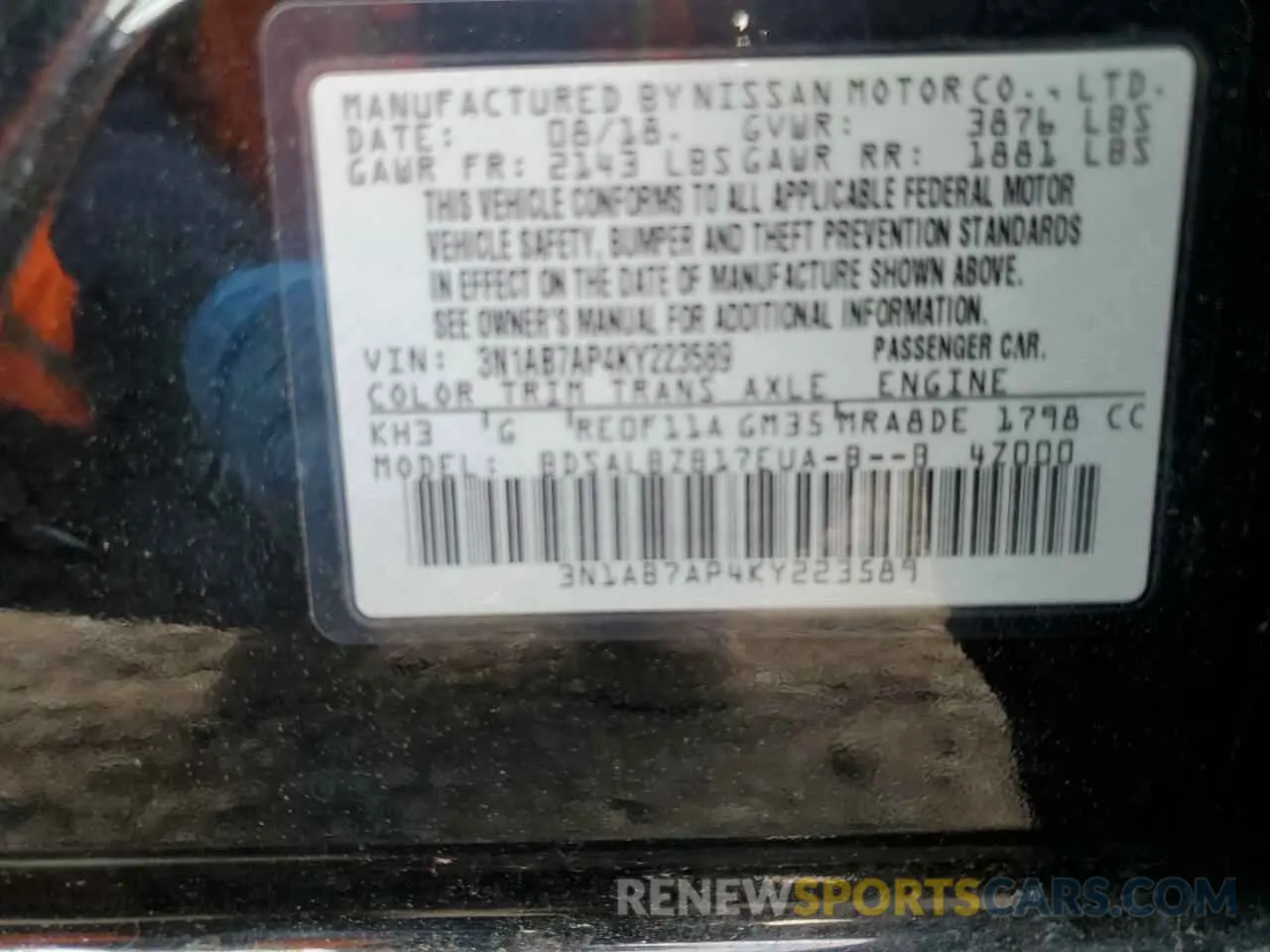 12 fotografías del automóvil dañado 3N1AB7AP4KY223589 NISSAN SENTRA 2019