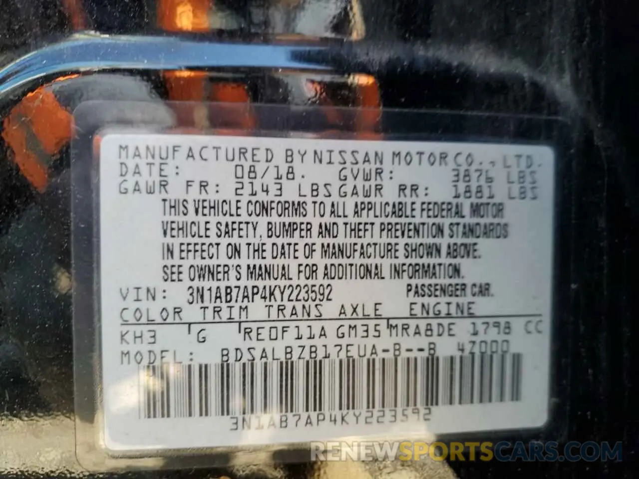 12 fotografías del automóvil dañado 3N1AB7AP4KY223592 NISSAN SENTRA 2019