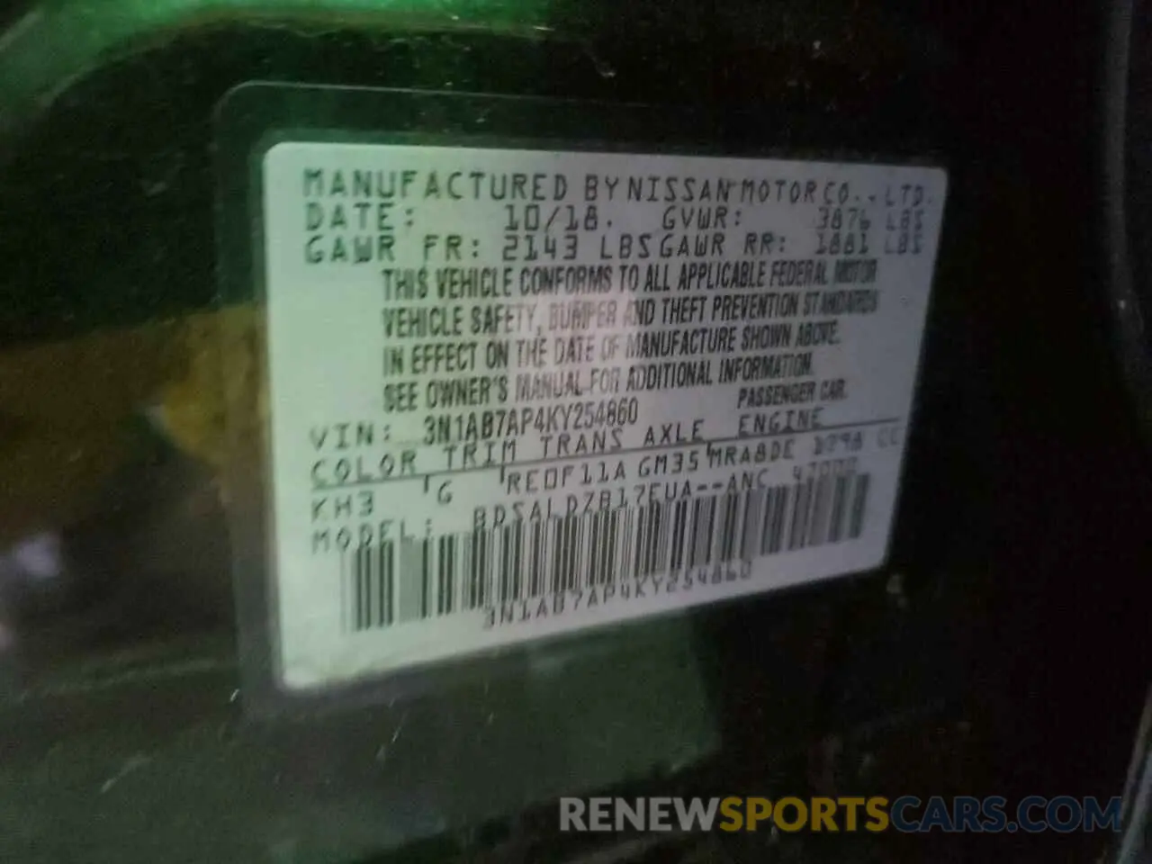 12 fotografías del automóvil dañado 3N1AB7AP4KY254860 NISSAN SENTRA 2019