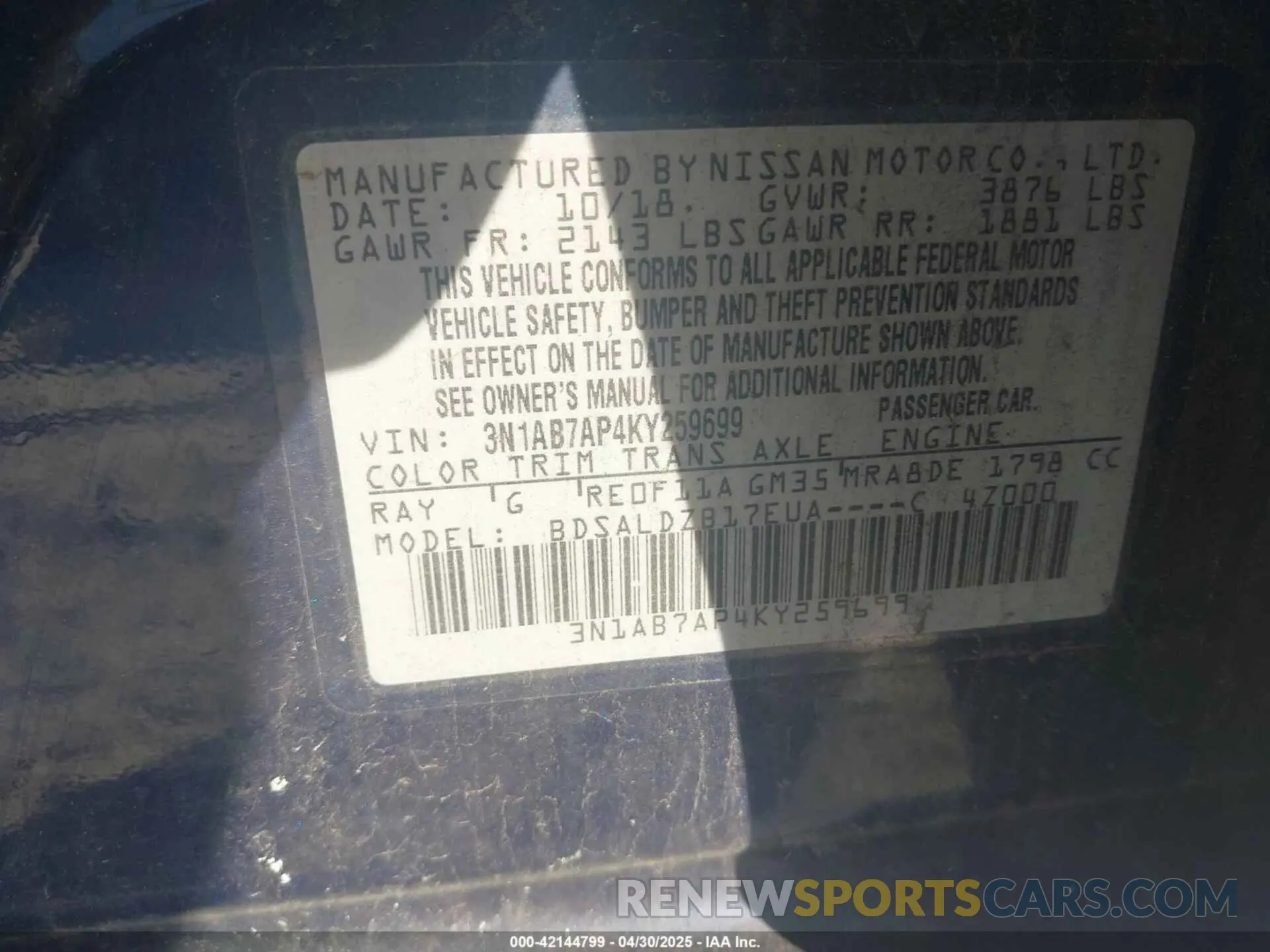 9 fotografías del automóvil dañado 3N1AB7AP4KY259699 NISSAN SENTRA 2019